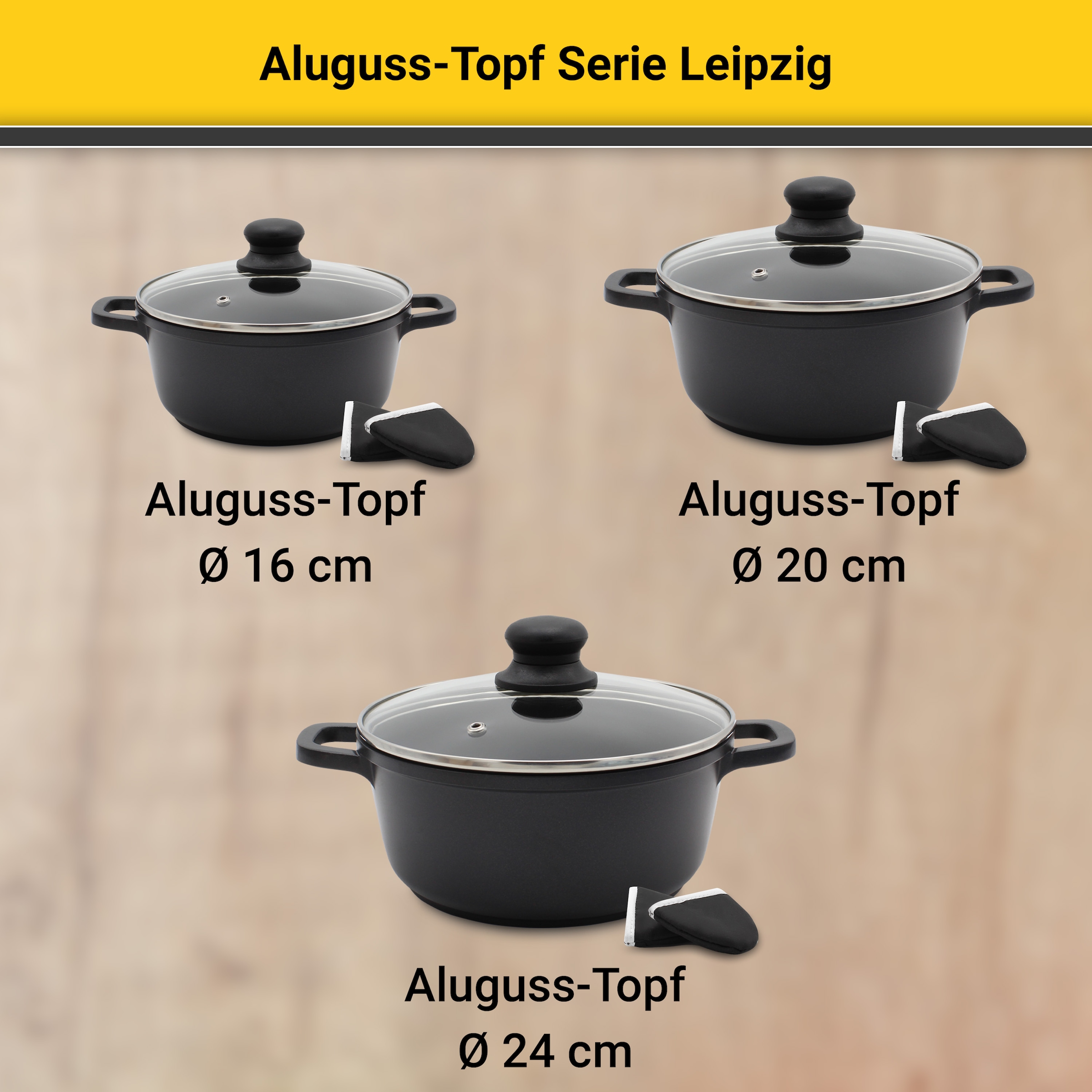 Krüger Topf-Set »Leipzig«, Aluminiumguss, (Set, 8 tlg.), hochwertige Antihaftversielgelung