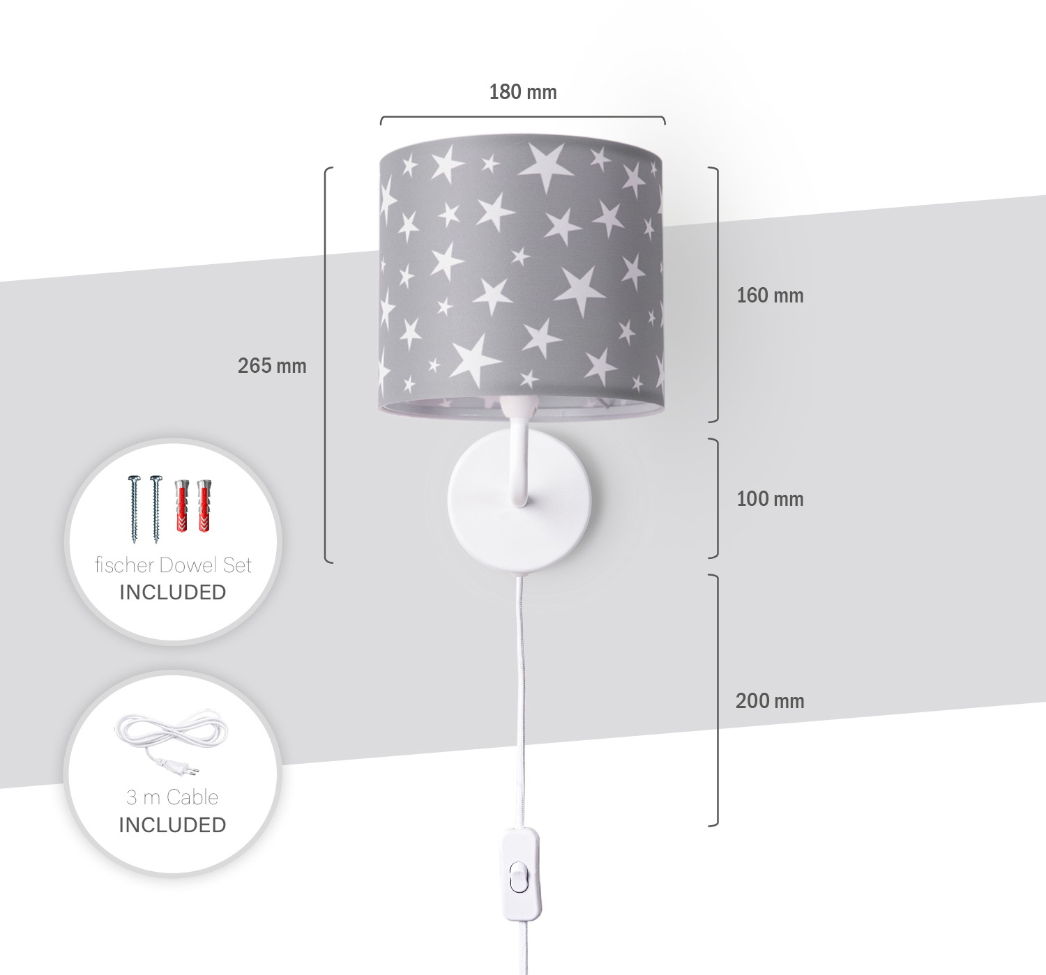 Paco Home Wandleuchte »Capri 315«, 1 flammig, Leuchtmittel E14 | ohne Leuchtmittel, Lampe Kinderzimmer Babyzimmer  âˆ…18cm Sterne Kabellänge 3m E14