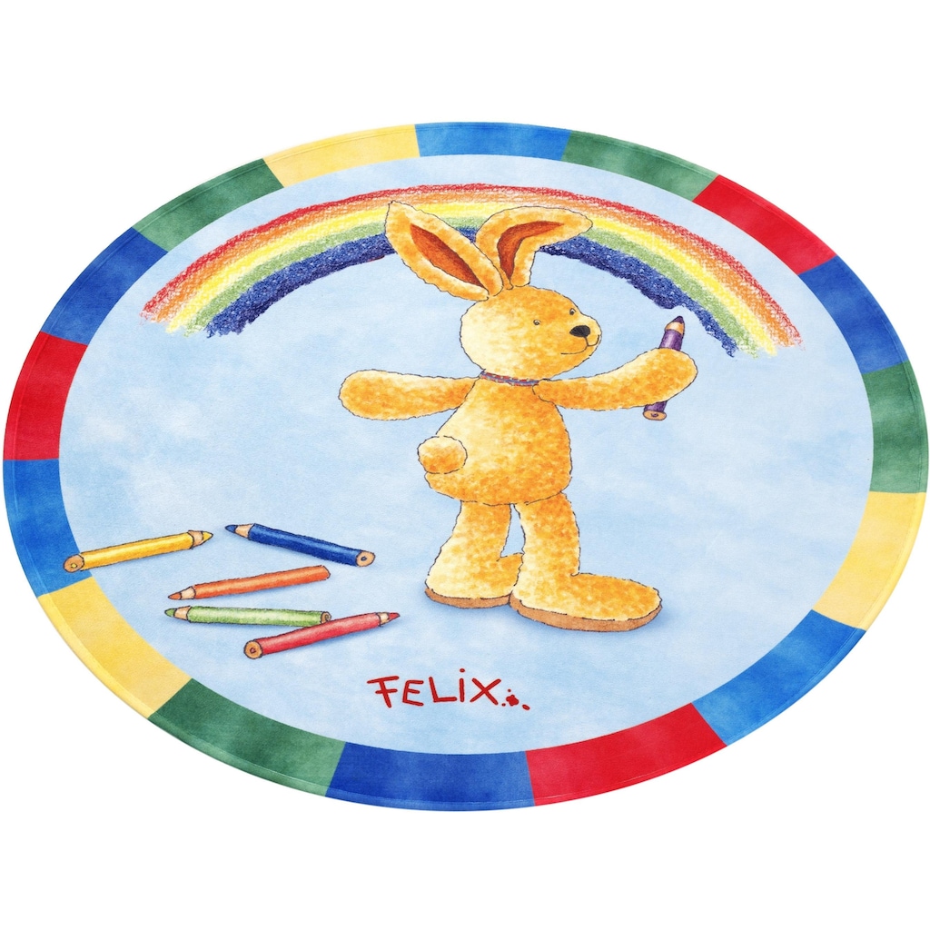 Felix der Hase Kinderteppich »FE-412 Regenbogen«, rund, 6 mm Höhe, Stoff Druck, weiche Mircofaser, Kinderzimmer