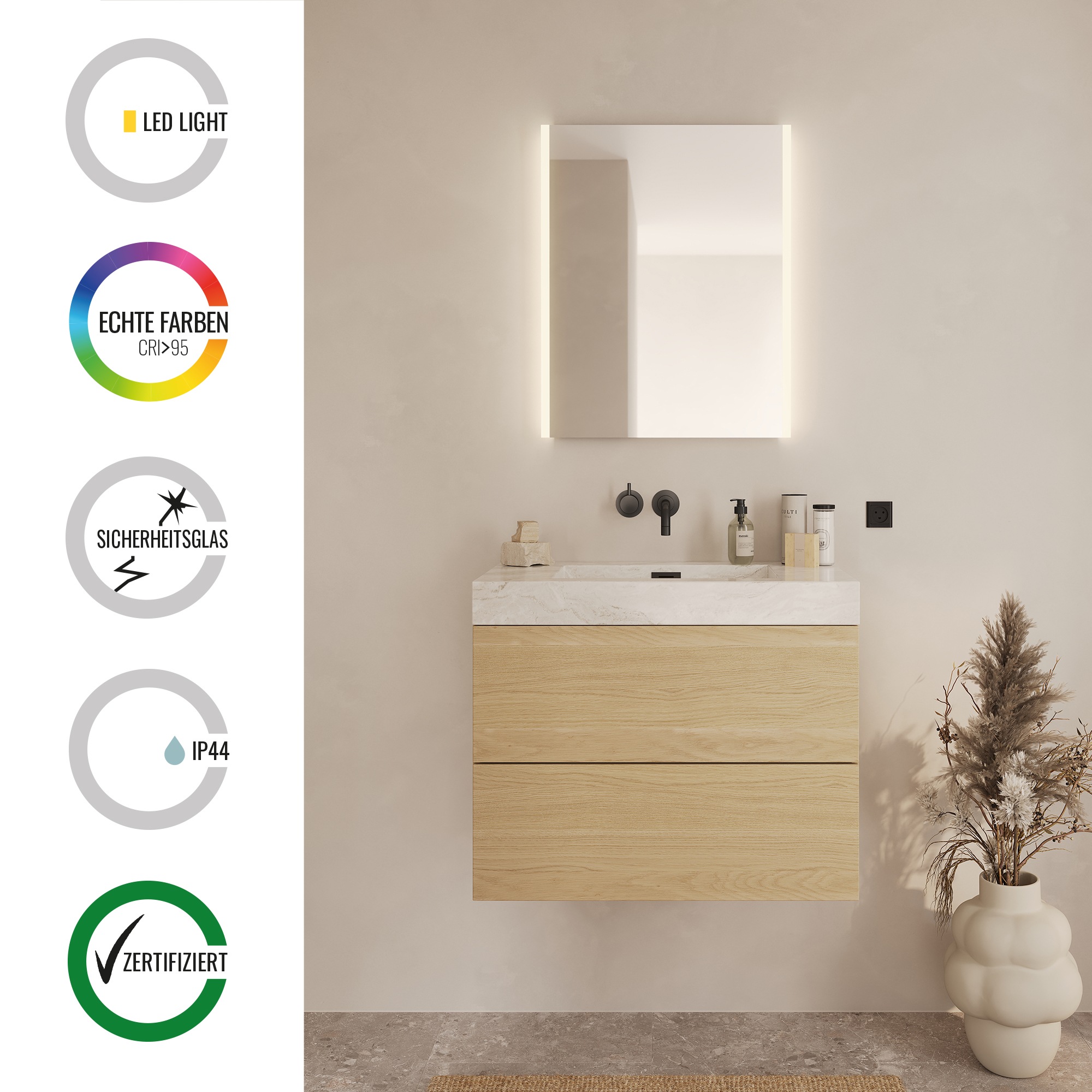 Loevschall LED-Lichtspiegel »Lago Quadratisch, Badzimmerspiegel mit LED Bel günstig online kaufen