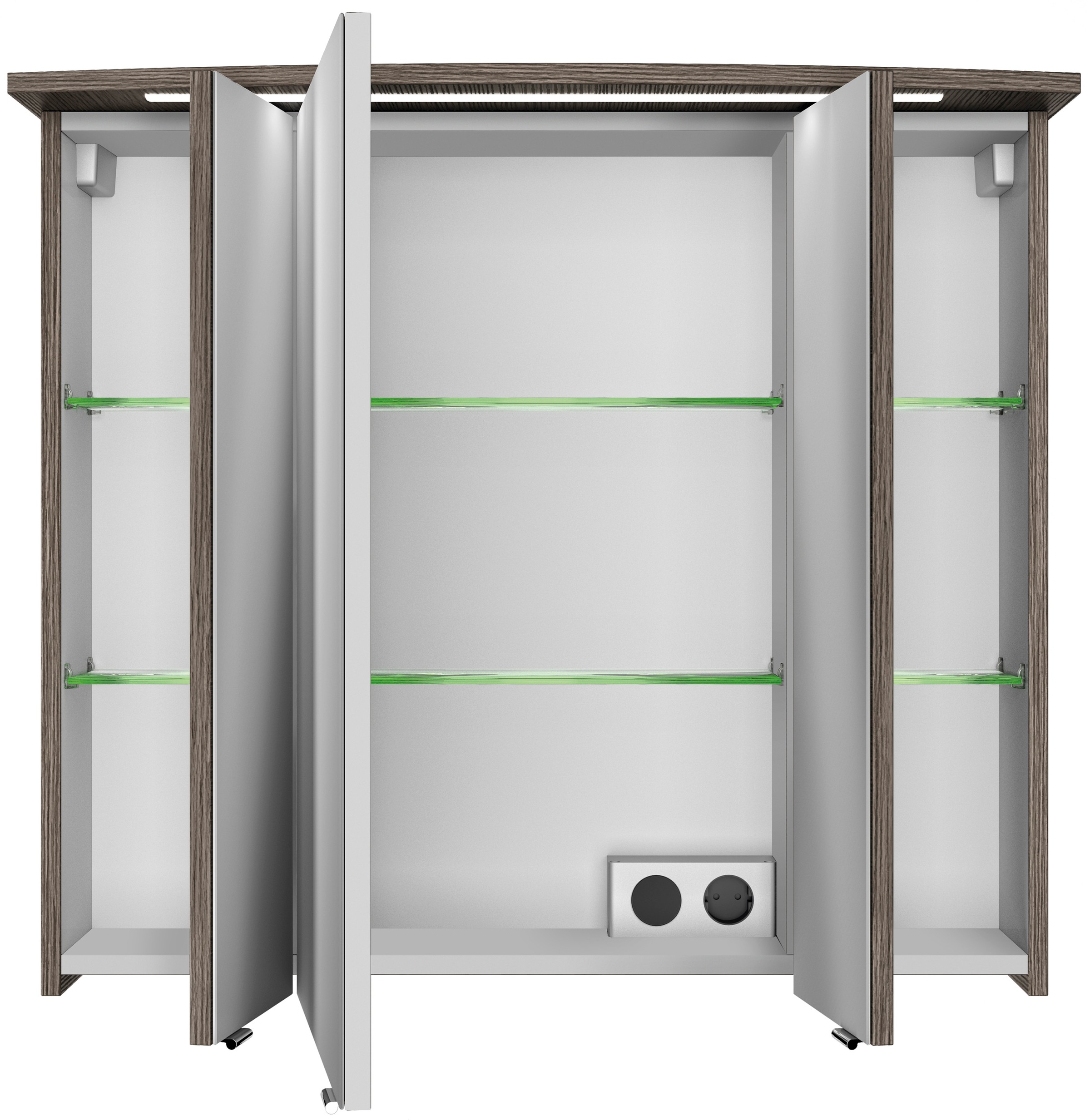 Saphir Badezimmerspiegelschrank »Serie 4010 Badezimmer-Spiegelschrank inkl. LED-Beleuchtung im Kranz«, Badschrank 82 cm breit, 3 Türen, 6 Glas-Einlegeböden, inkl Türdämpfer