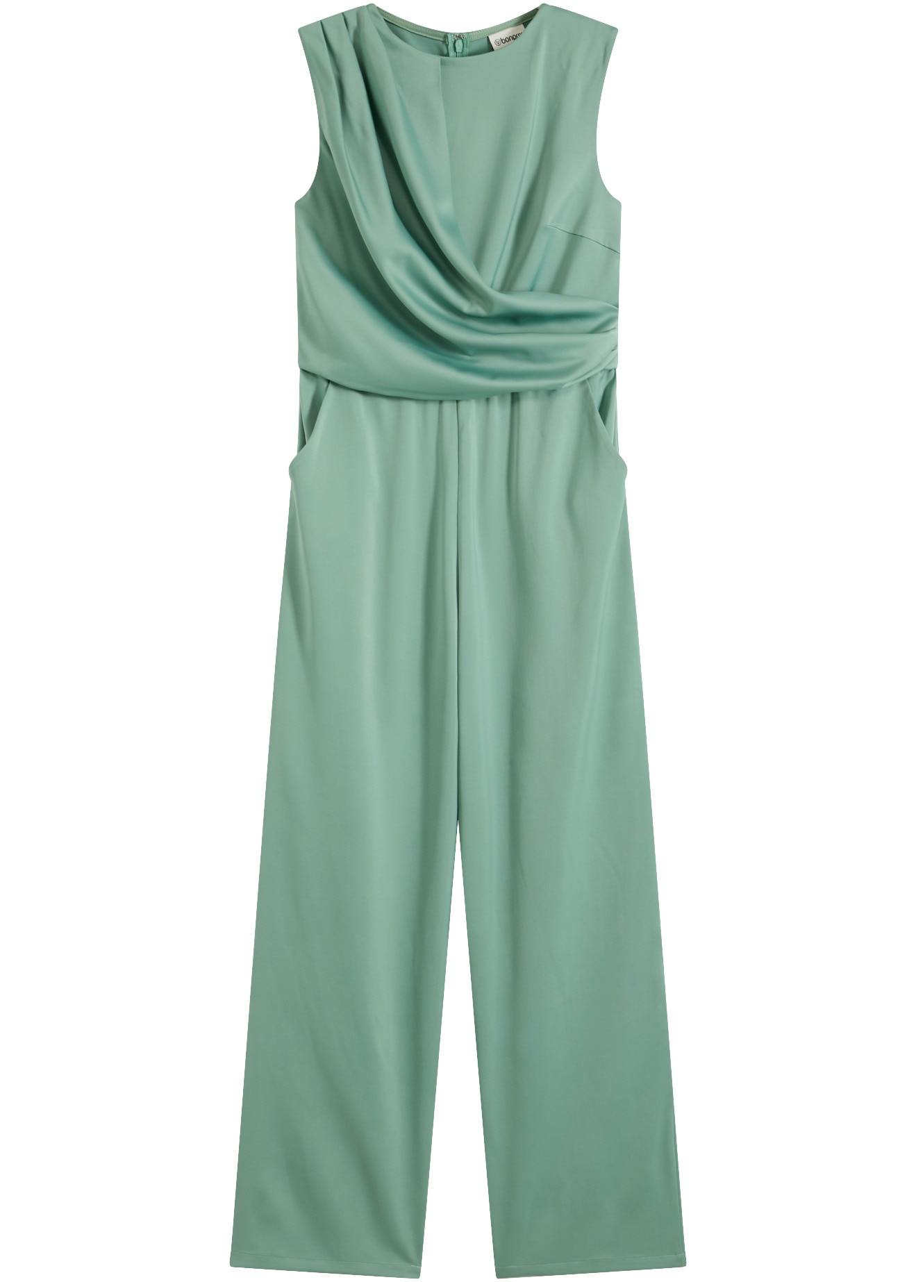 bonprix Overall leicht glänzender Satin, Drapierung im Oberteil, weites Hosenbein