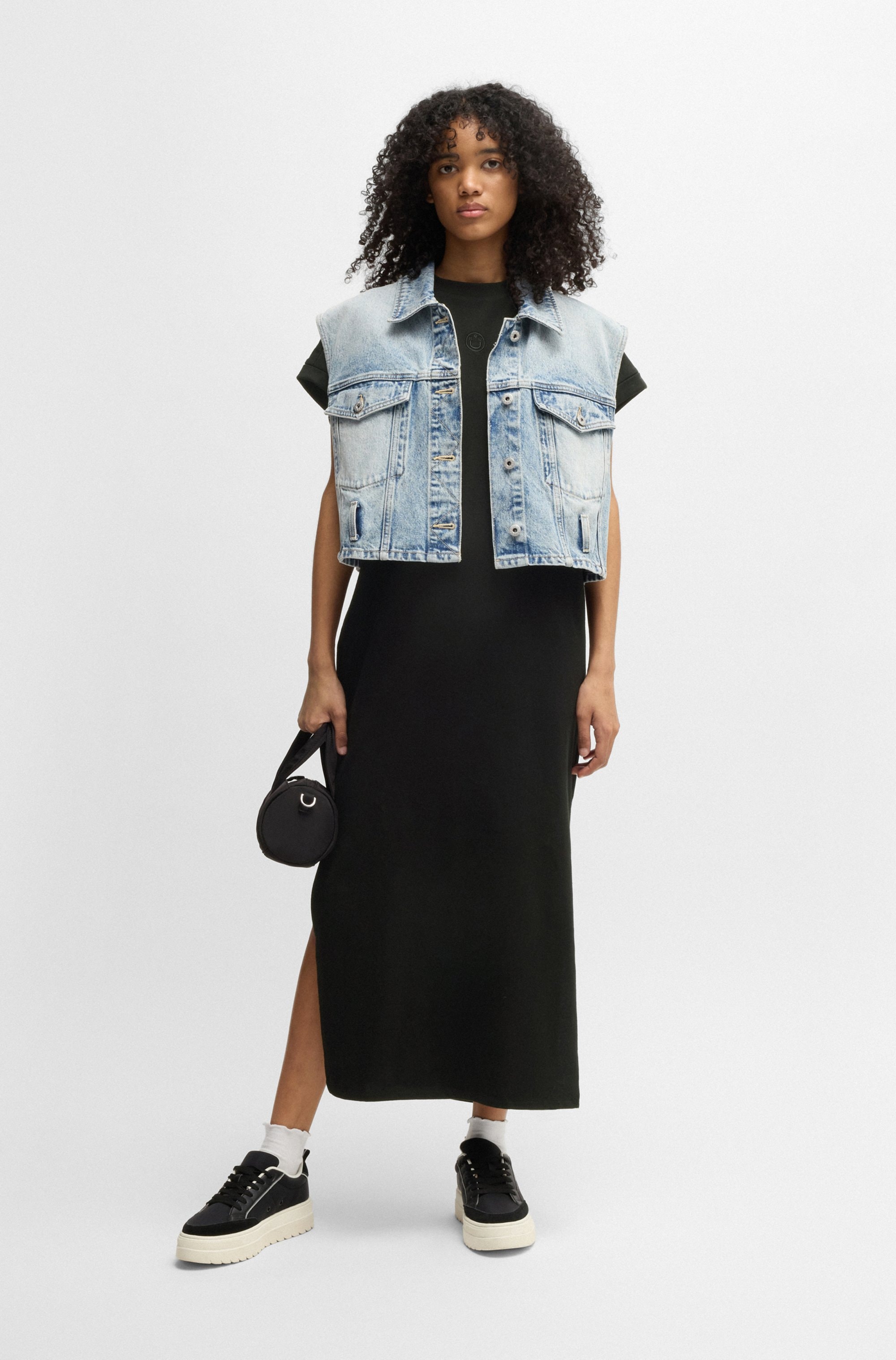 HUGO Blue Jerseykleid »Nalle«, Oversized mit Schlitz, mit Logostickerei, Jersey