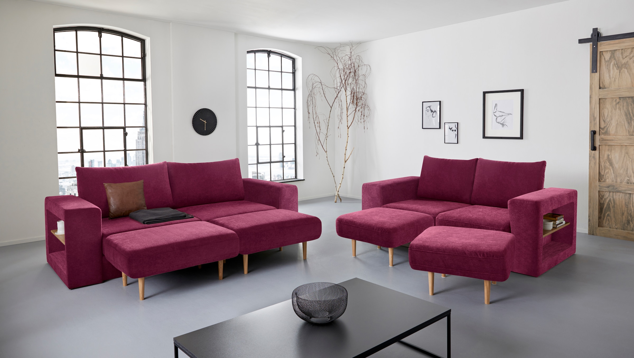 LOOKS by Wolfgang Joop 3,5-Sitzer »Looksvb«, Verwandlungssofa: aus Sofa wird Sofa mit 2 Hockern, mit Regalfunktion