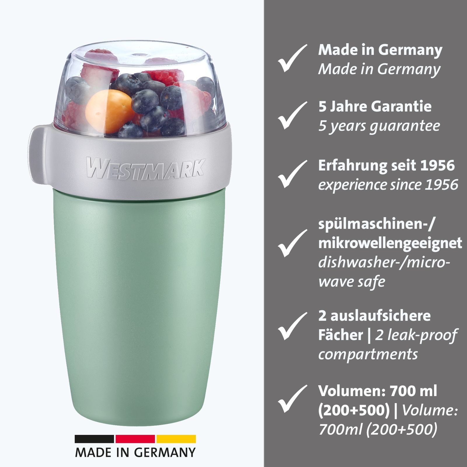 WESTMARK Mehrwegbecher Joghurt-, Müsli-, Lunchbehälter, To Go,  200 + 500 ml, Made in Germany