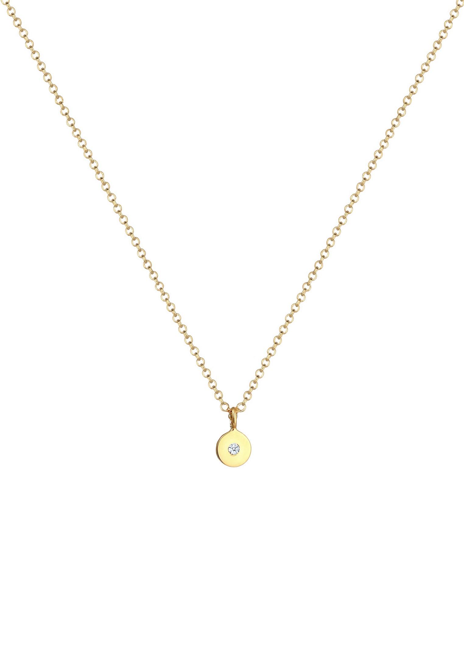 Elli DIAMONDS Collierkettchen »Plättchen Rund Diamant (0.015 ct.) 375er Gelbgold«