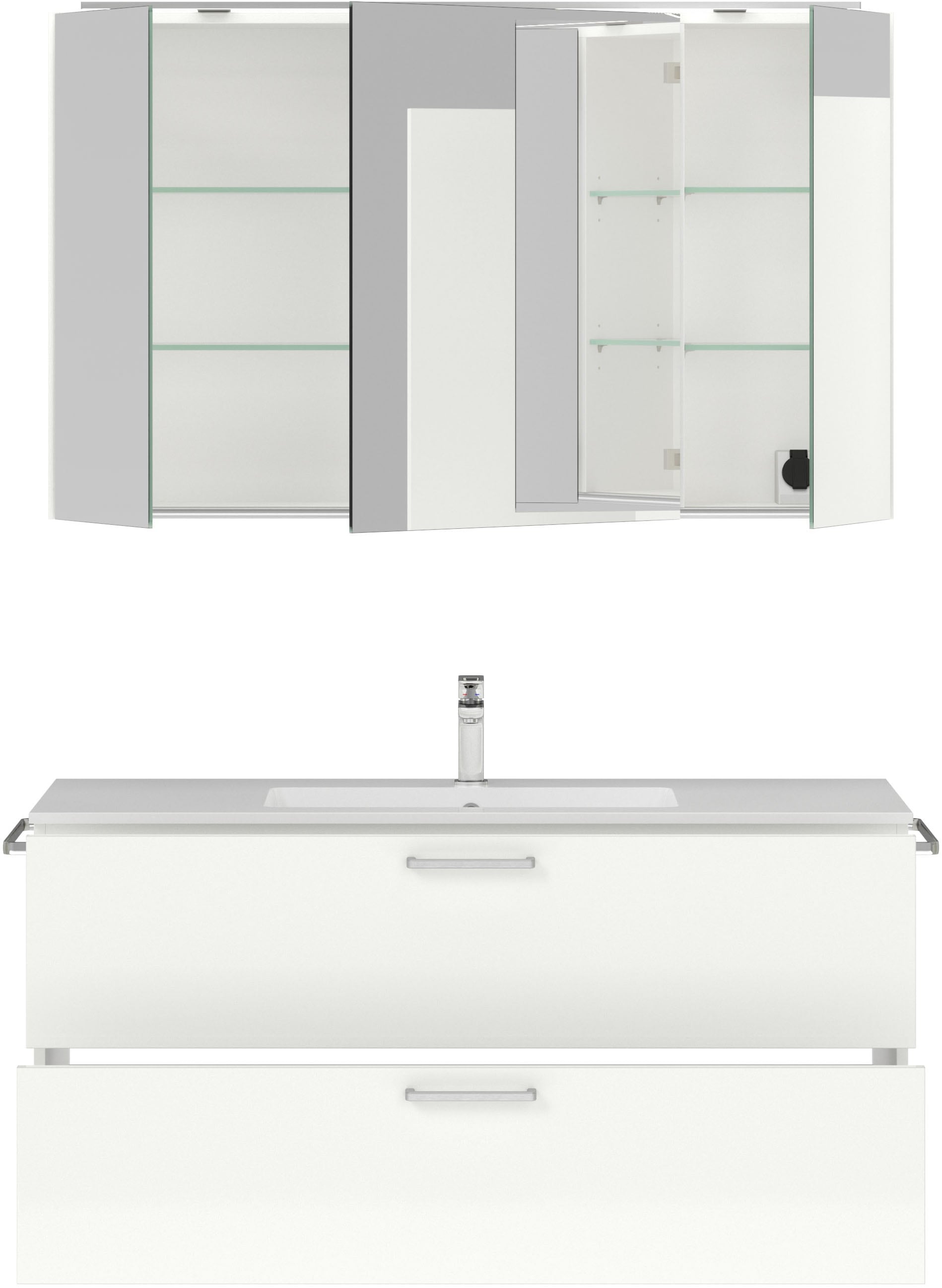 nobilia® Badmöbel-Set »Tolvina«, (2 St., vormontiert, mit Soft-Close), inkl. Spiegelschrank mit Beleuchtung und Dimmerfunktion, in 4 Breiten