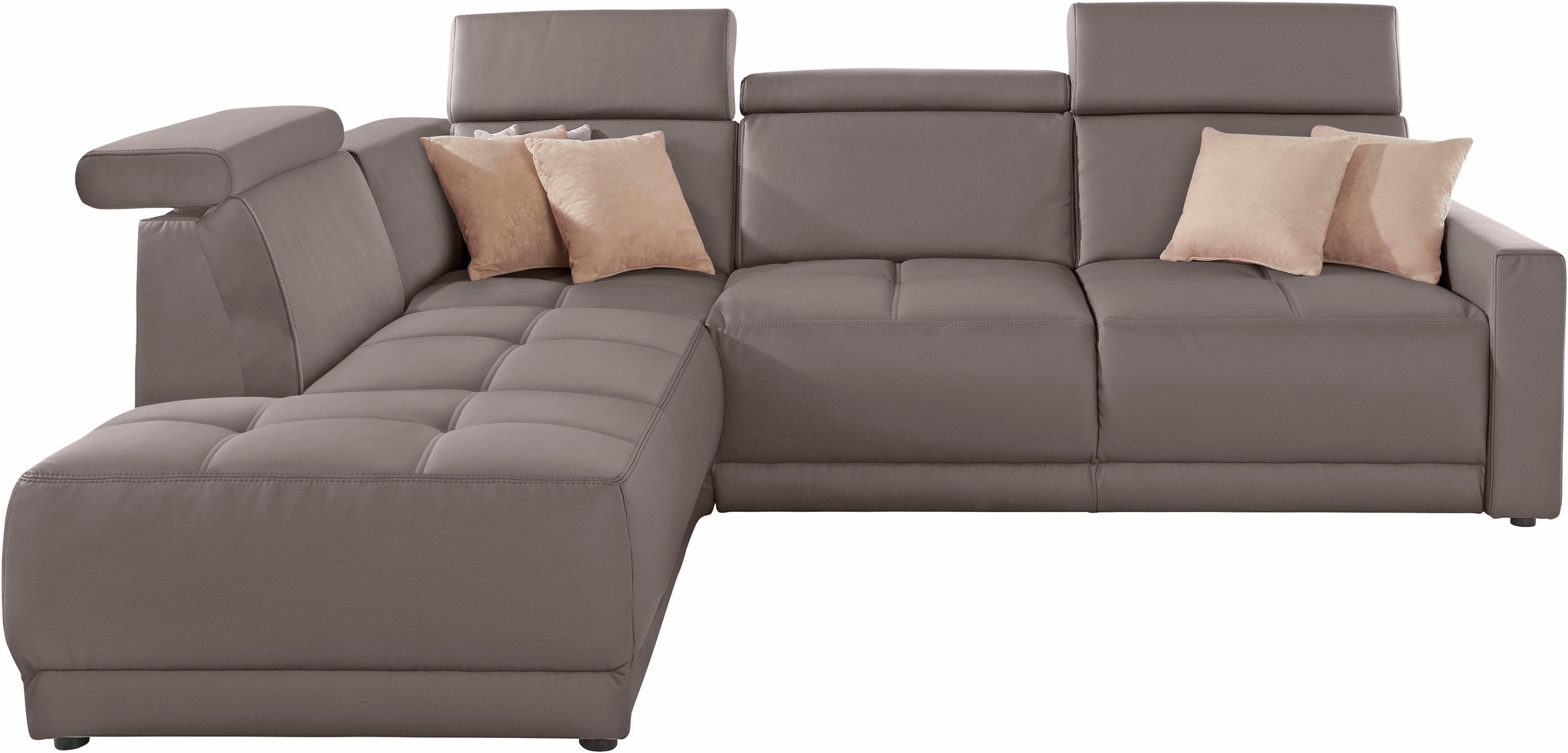 DOMO collection Ecksofa »Ava, moderne Sitzheftung mit toller Doppelnaht, komfortabel, L-Form«, mit Ottomane, inkl. Federkern, wahlweise mit Kopfteilverstellungen