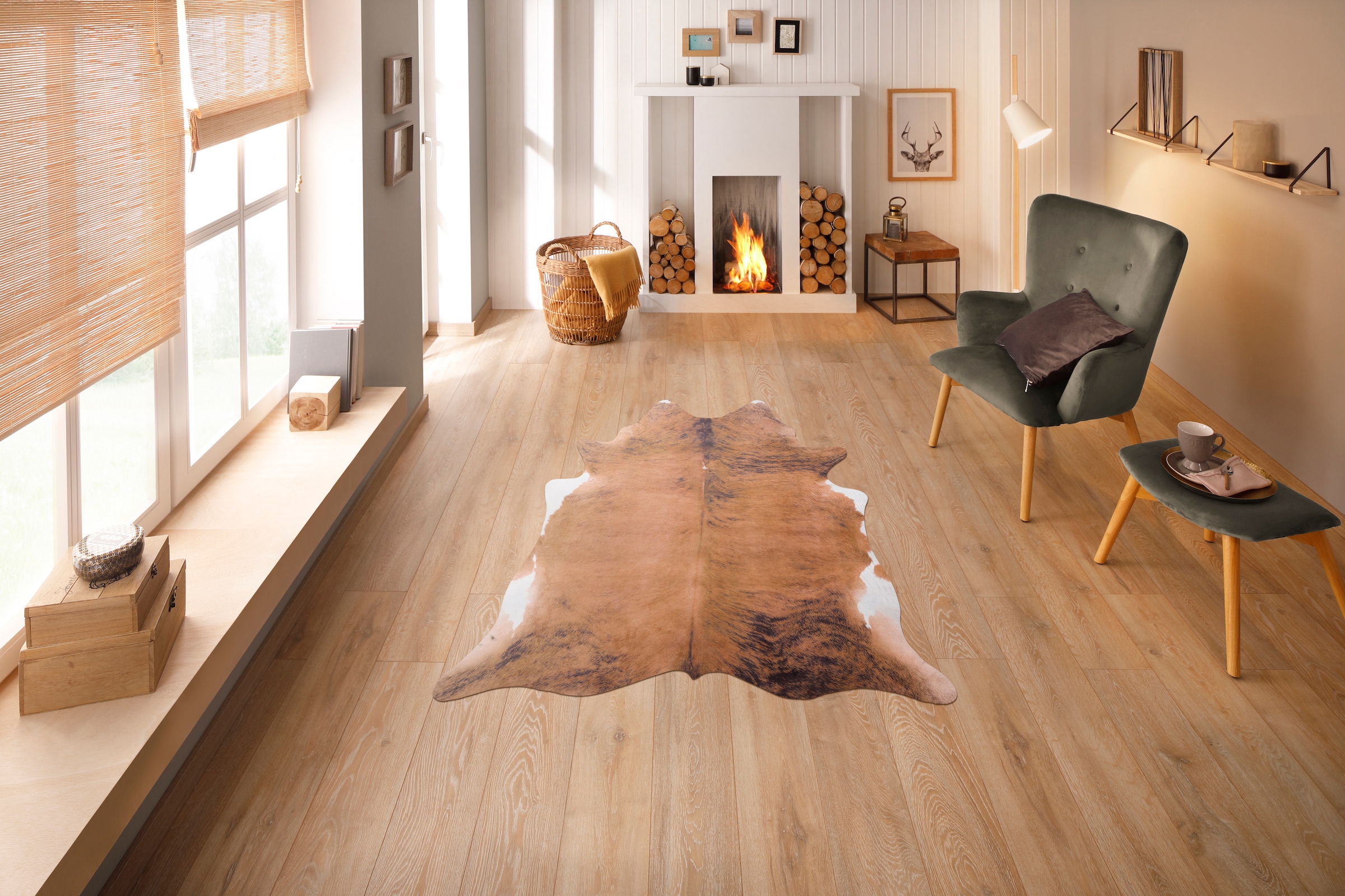 my home Teppich »Kuhfell-Look, Kunstfell«, fellförmig, 3 mm Höhe, gedruckte Kuhfell-Optik, Wohnzimmer, Esszimmer, Schlafzimmer