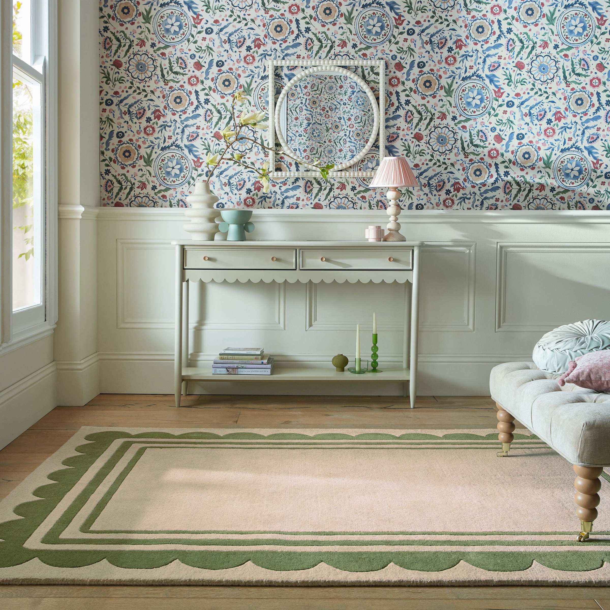 FLAIR RUGS Wollteppich »Lois mit Jakobsmuschelbordüre«, rechteckig, 7 mm Höhe, Lois Wollteppich mit Jakobsmuschelbordüre