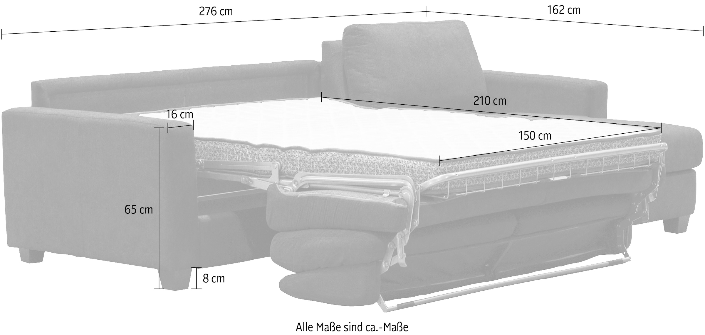 Nias Italia Ecksofa »Avellino«, mit Bettfunktion, Matratze und Metallgestell,  Liegefläche 140/208 cm online kaufen