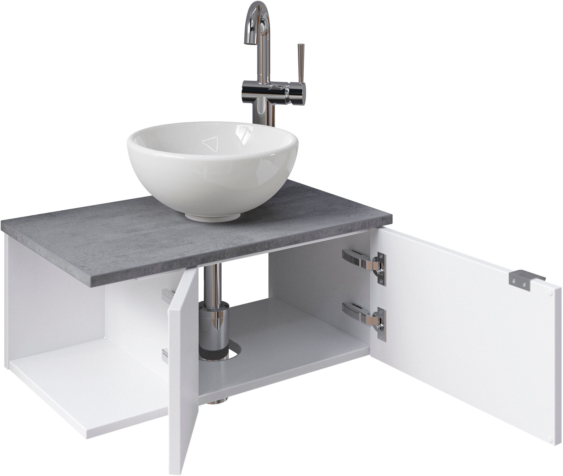 Saphir Waschtisch »Serie 6915 Waschschale mit Unterschrank für Gästebad, Gäste WC«, 61 cm breit, 2 Türen, offenes Fach, kleine Bäder, ohne Armatur