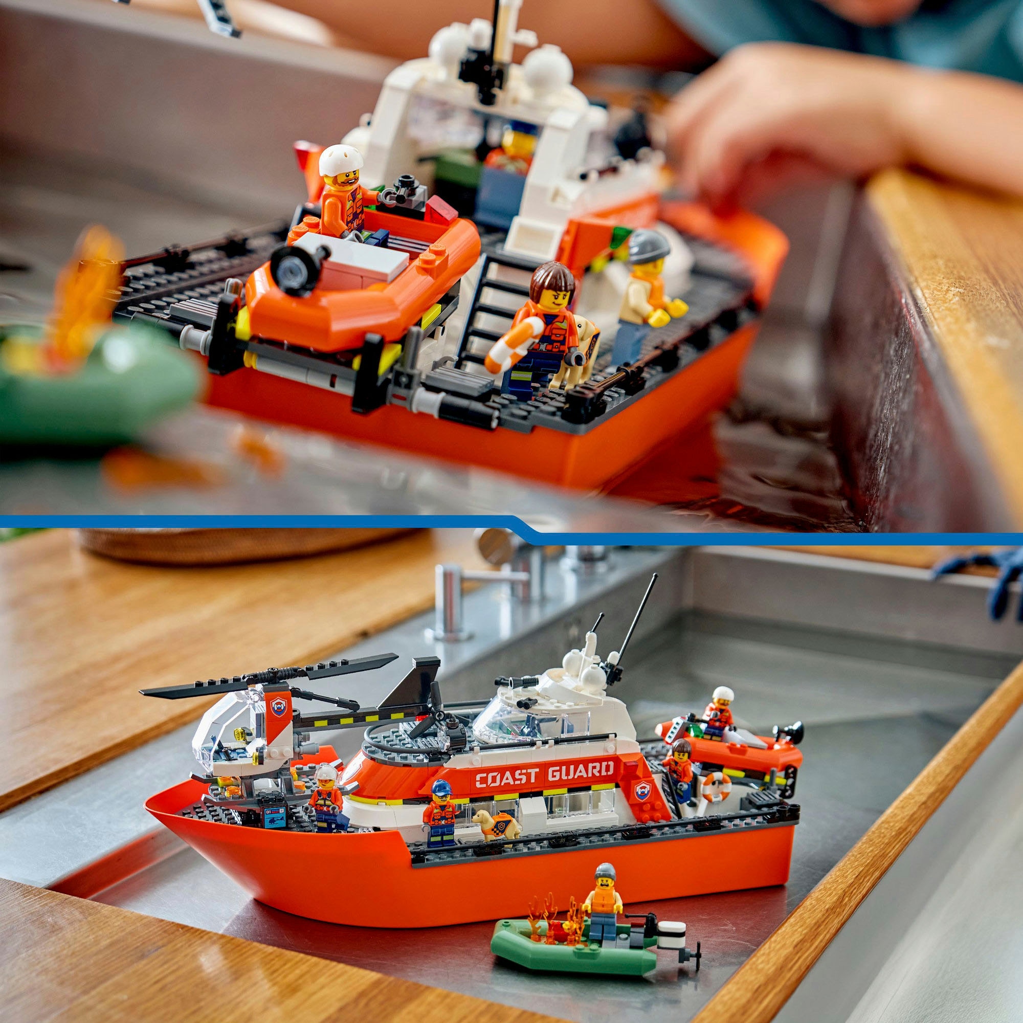 LEGO® Konstruktionsspielsteine »Rettungsboot der Küstenwache mit Hubschrauber (60504), LEGO City« Made in Europe