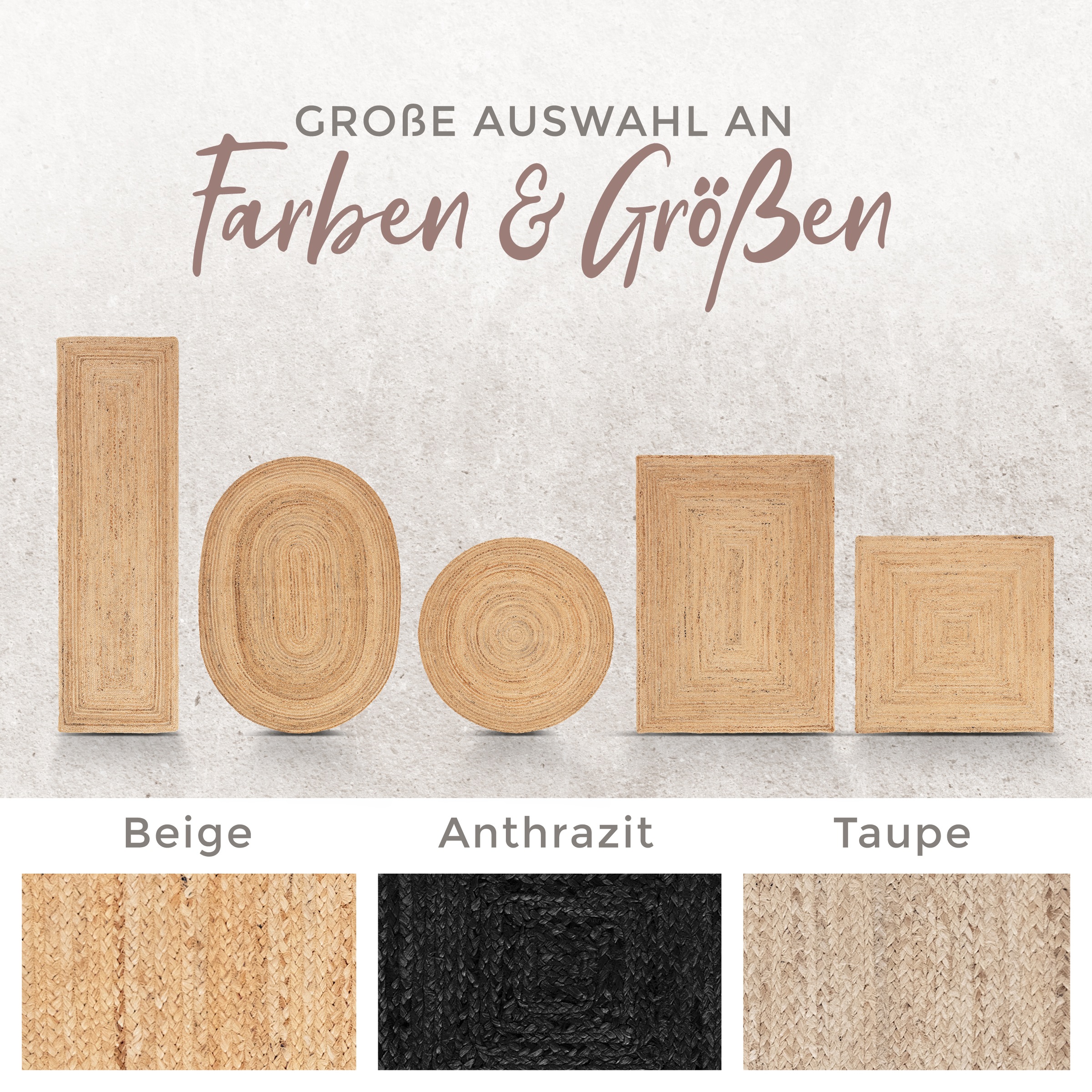 carpetfine Teppich »Nele Juteteppich Naturfaser«, rechteckig, 6 mm Höhe, geflochtener Wendeteppich aus 100% Jute, quadratisch und als Läufer