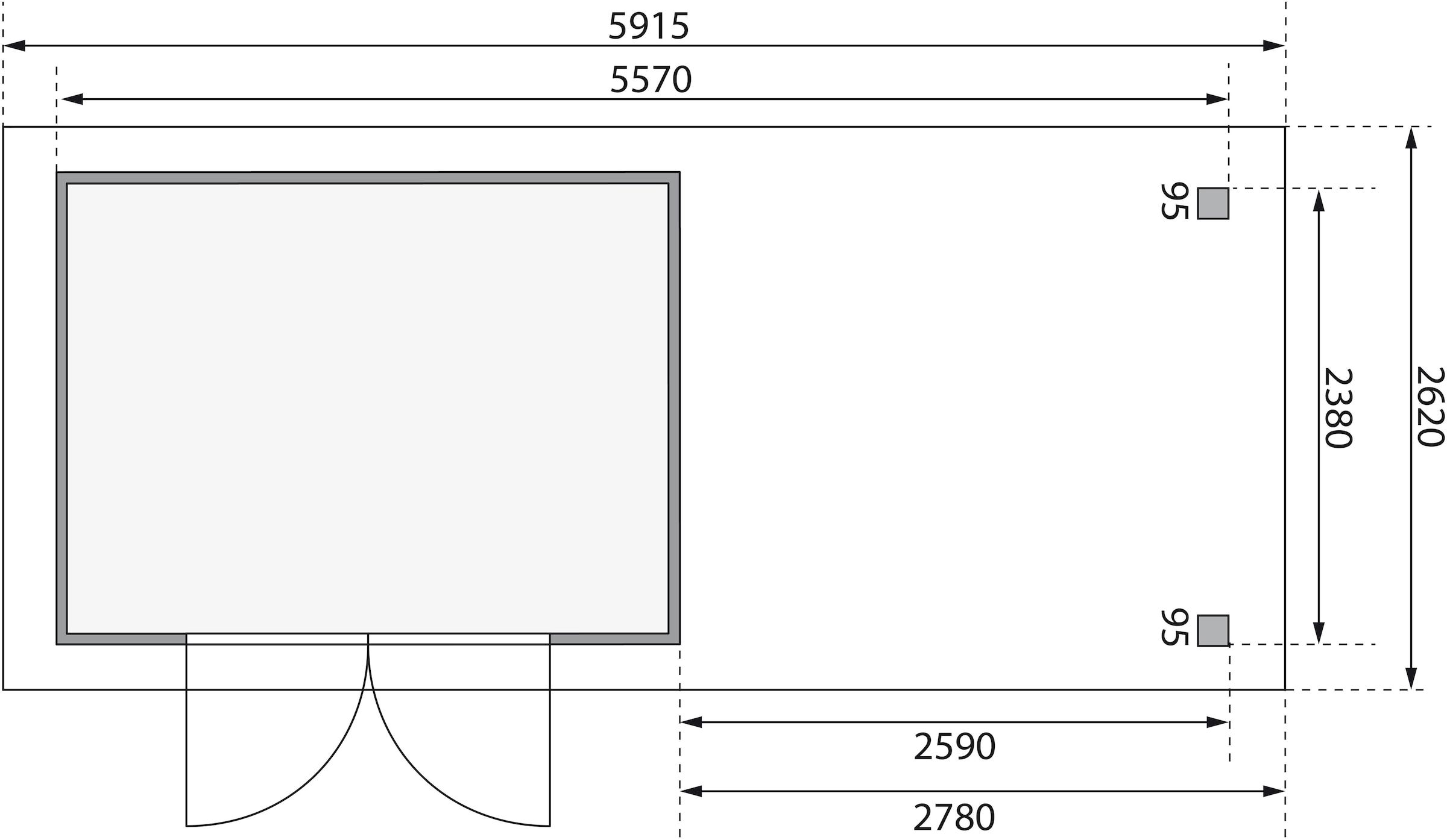 Karibu Gartenhaus »"Arnis 5" SET anthrazit mit Anbaudach 2,80 m Breite« aus hochwertiger nordischer Fichte