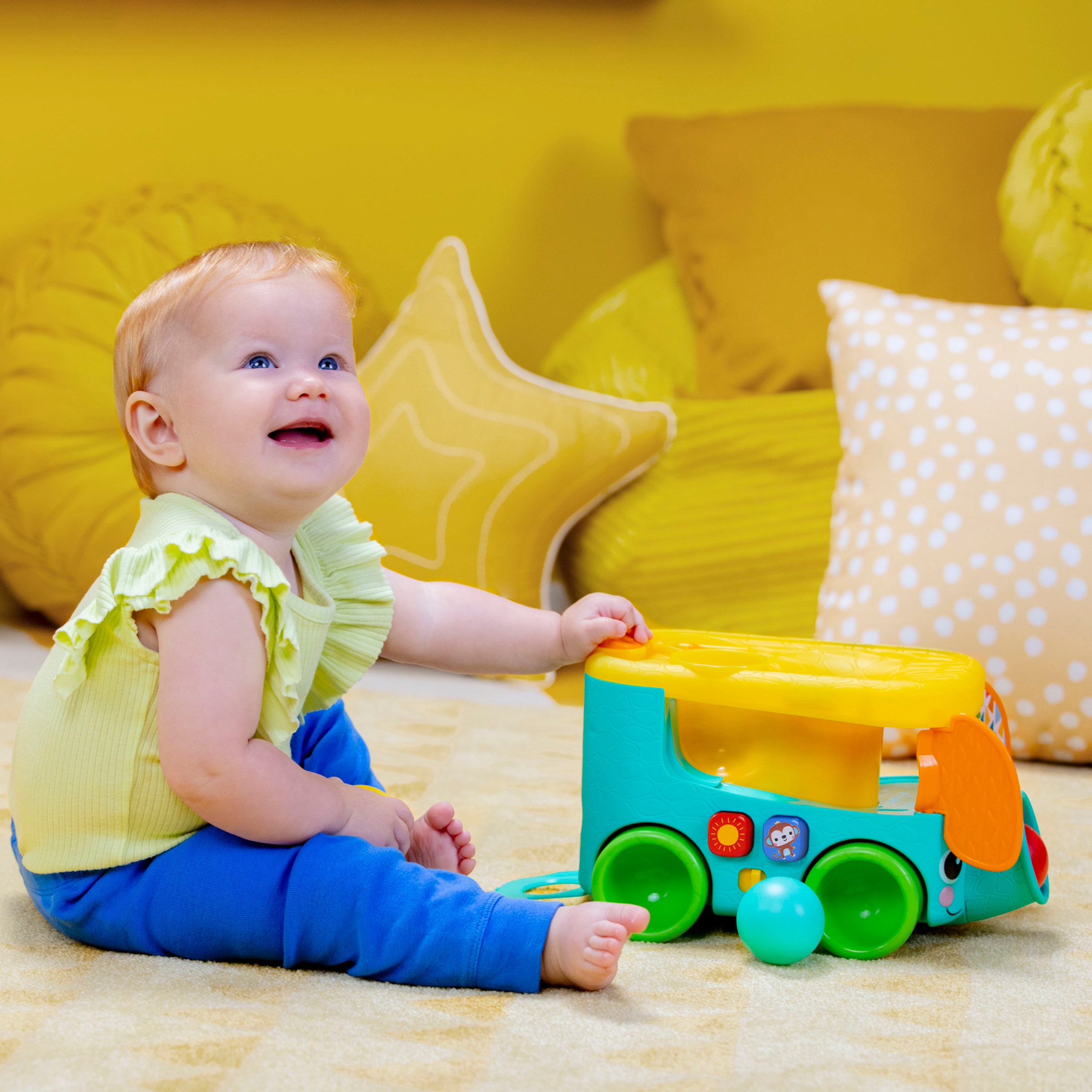 Bright Starts Lernspielzeug »Pop & Roll Safari Bus Ball Play Toy«, mit Licht und Sound