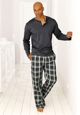 Pyjama, (2 tlg., 1 Stück), mit langer karierter Webhose