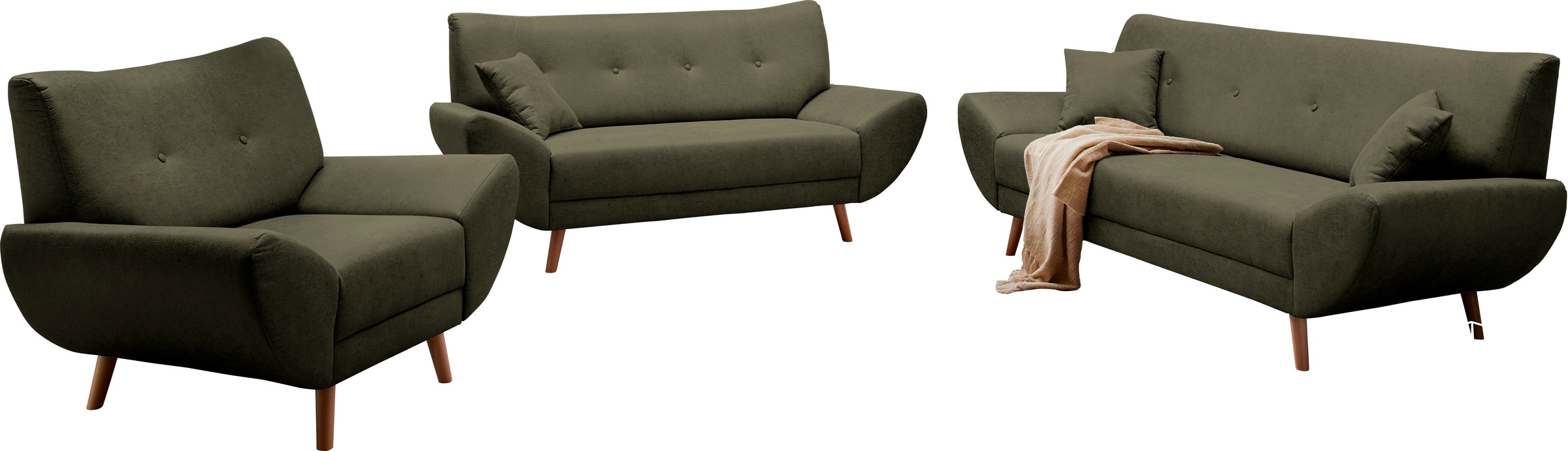 Home affaire Polstergarnitur »Basta« 3 Stk. tlg. Komfortable Wellenunterfed günstig online kaufen