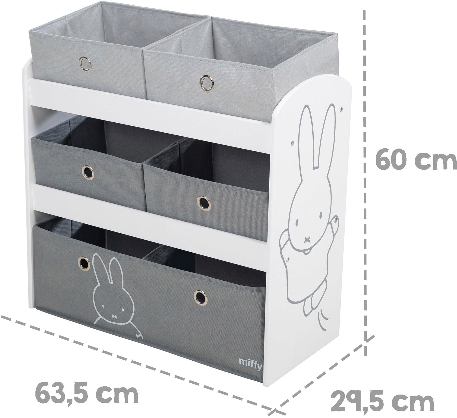 roba® Kinderregal »miffy®, grau«, inklusive 5 Stoffboxen in 2 Größen