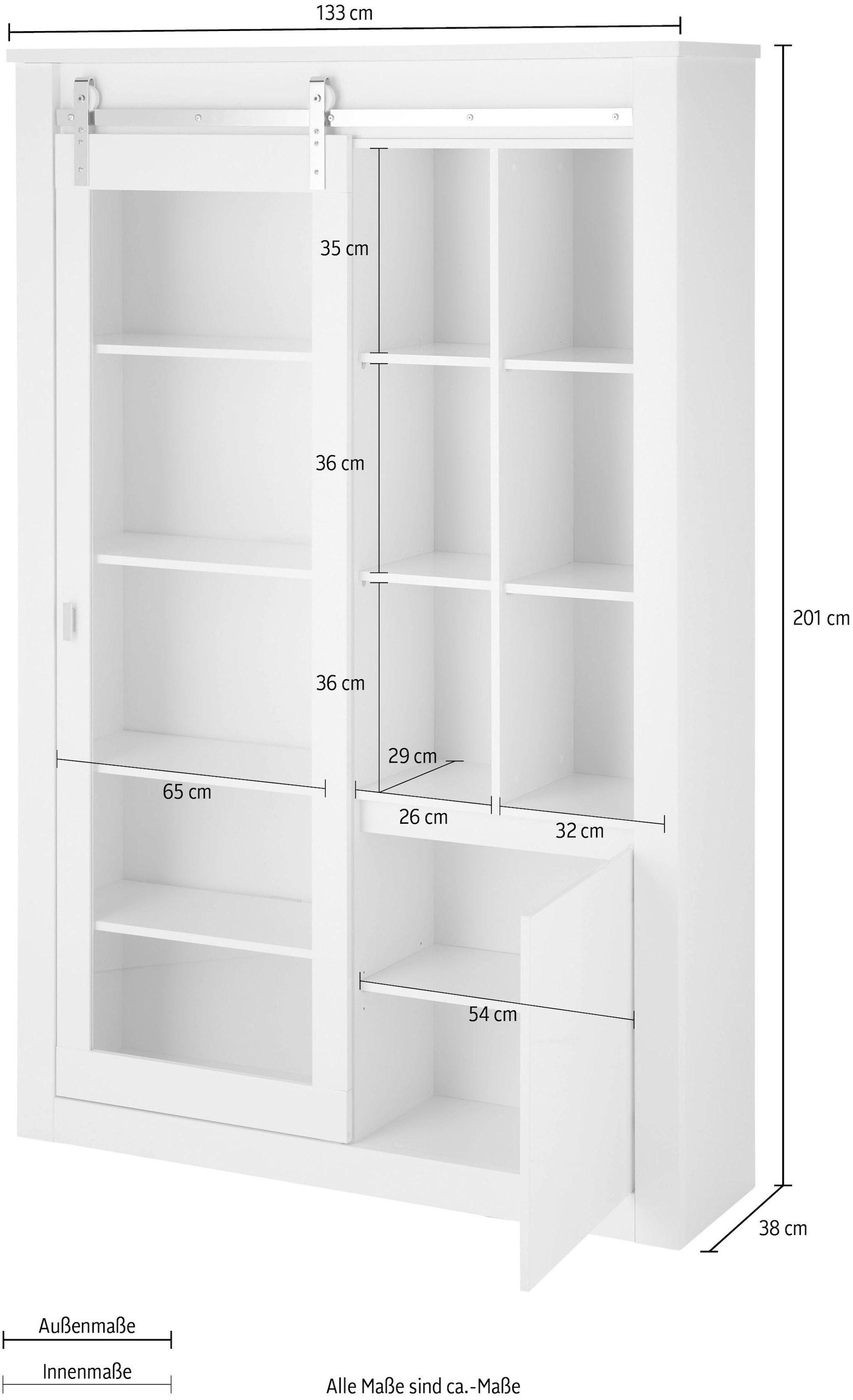 Home affaire Vitrine »Daytona, moderner Hochschrank, Glasvitrine in Weiß Hochglanz«