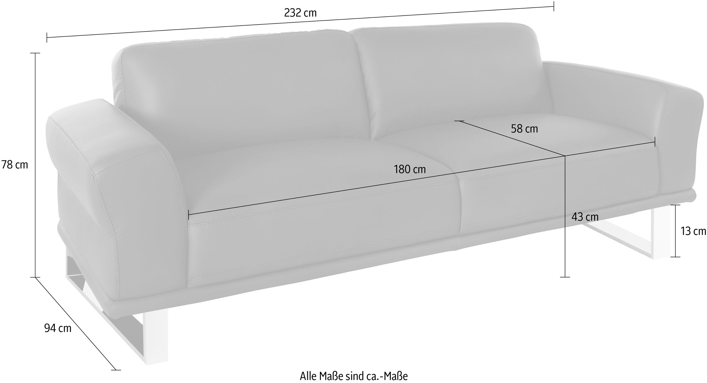 W.SCHILLIG 2,5-Sitzer »montanaa«, mit Metallkufen in Chrom glänzend, Breite 232 cm