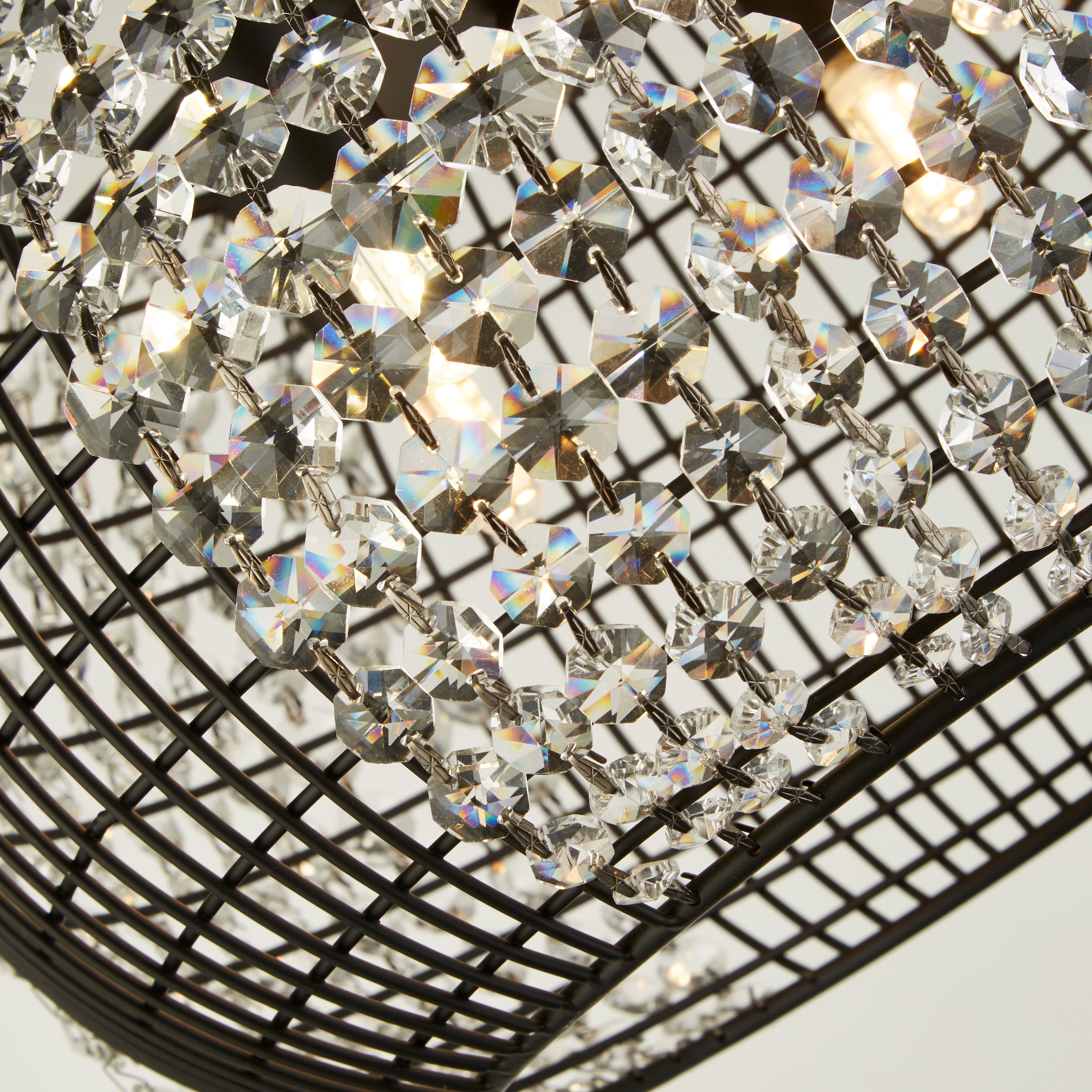 Searchlight Hängeleuchte »Cage 4Lt Pendant - Black Metal & Crystal Glass« G9 1 Stk.