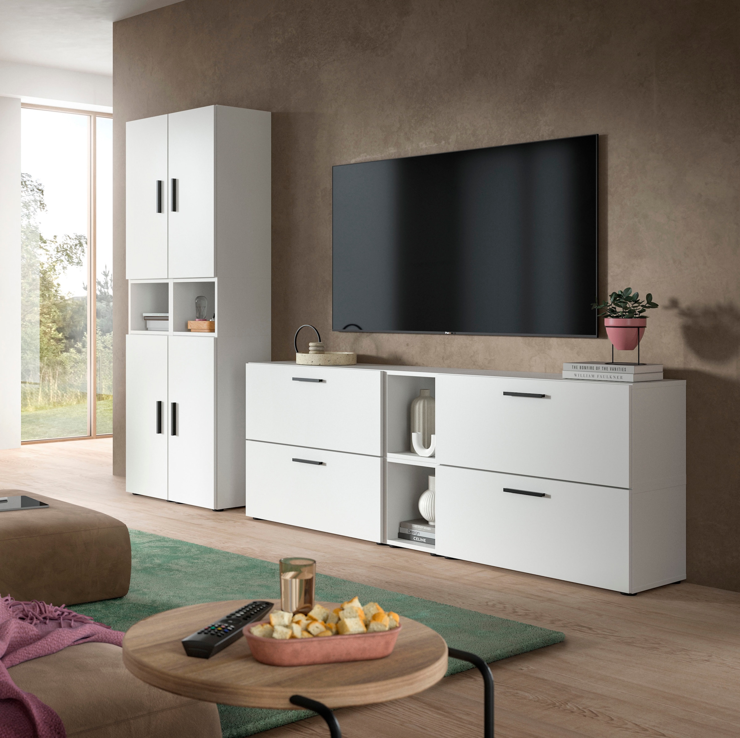 Home affaire Wohnwand »ENESTE, 6-teilig, in verschiedenen Farben, individuell kombinierbar« verschiedenste Kombinationmöglichkeiten, stehend oder hängend, 2 Stk. tlg.