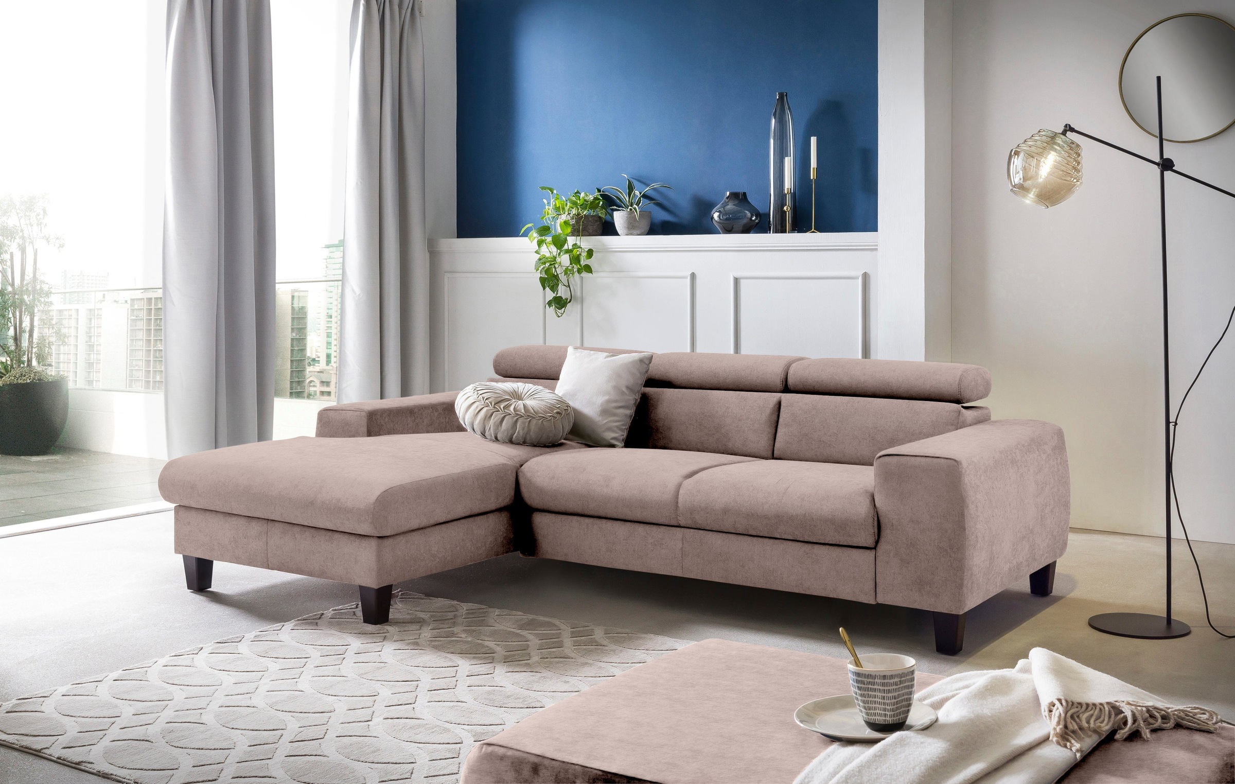 COTTA Polstergarnitur »Morven L-Form«, (Set), Set bestehend aus: Ecksofa mit Kopfteilverstellung & Hocker