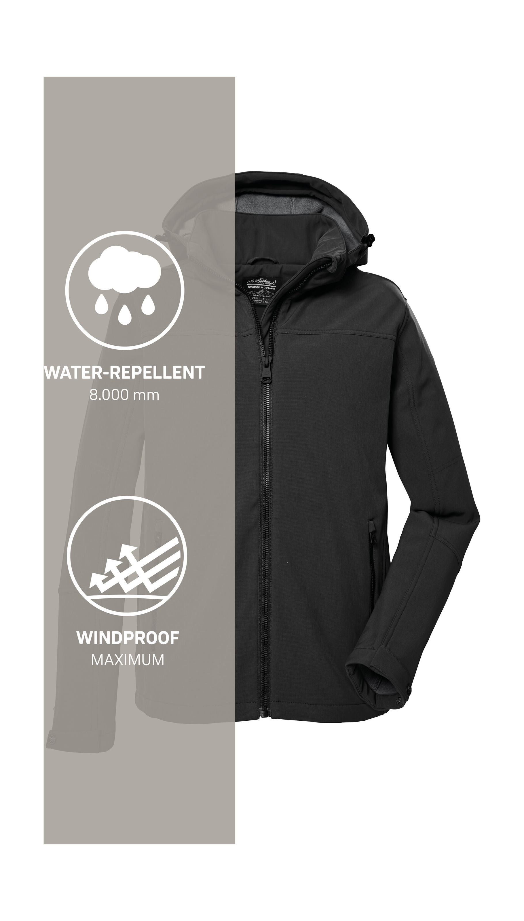 Killtec Softshelljacke »Herren Softshelljacke«, Wasserabweisende Softshelljacke mit Fleece, abnehmbarer Kapuze