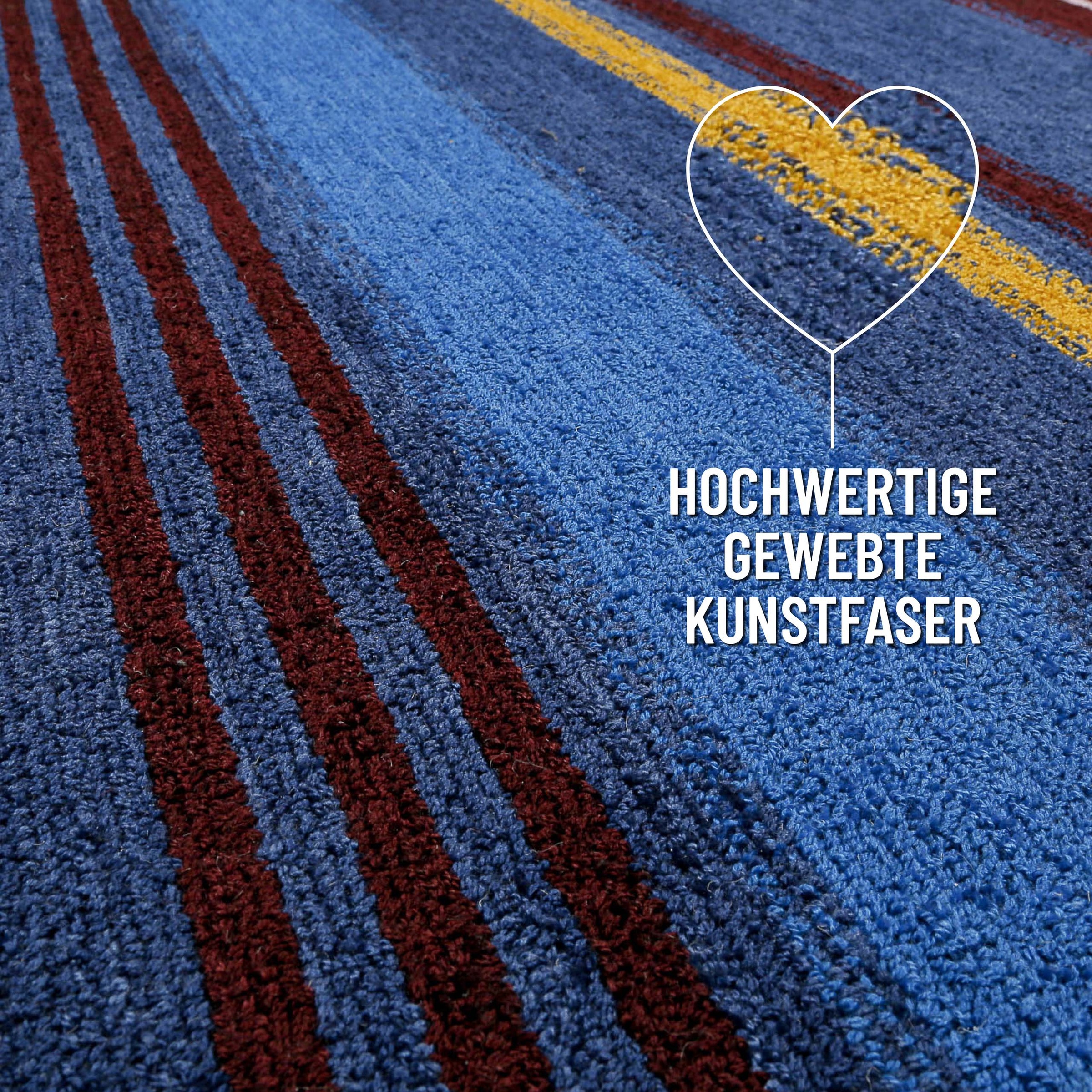 Wecon home Teppich »Petrol«, rechteckig, 7 mm Höhe, handgefertigt, pflegeleicht, gestreift, Wohnzimmer, Schlafzimmer