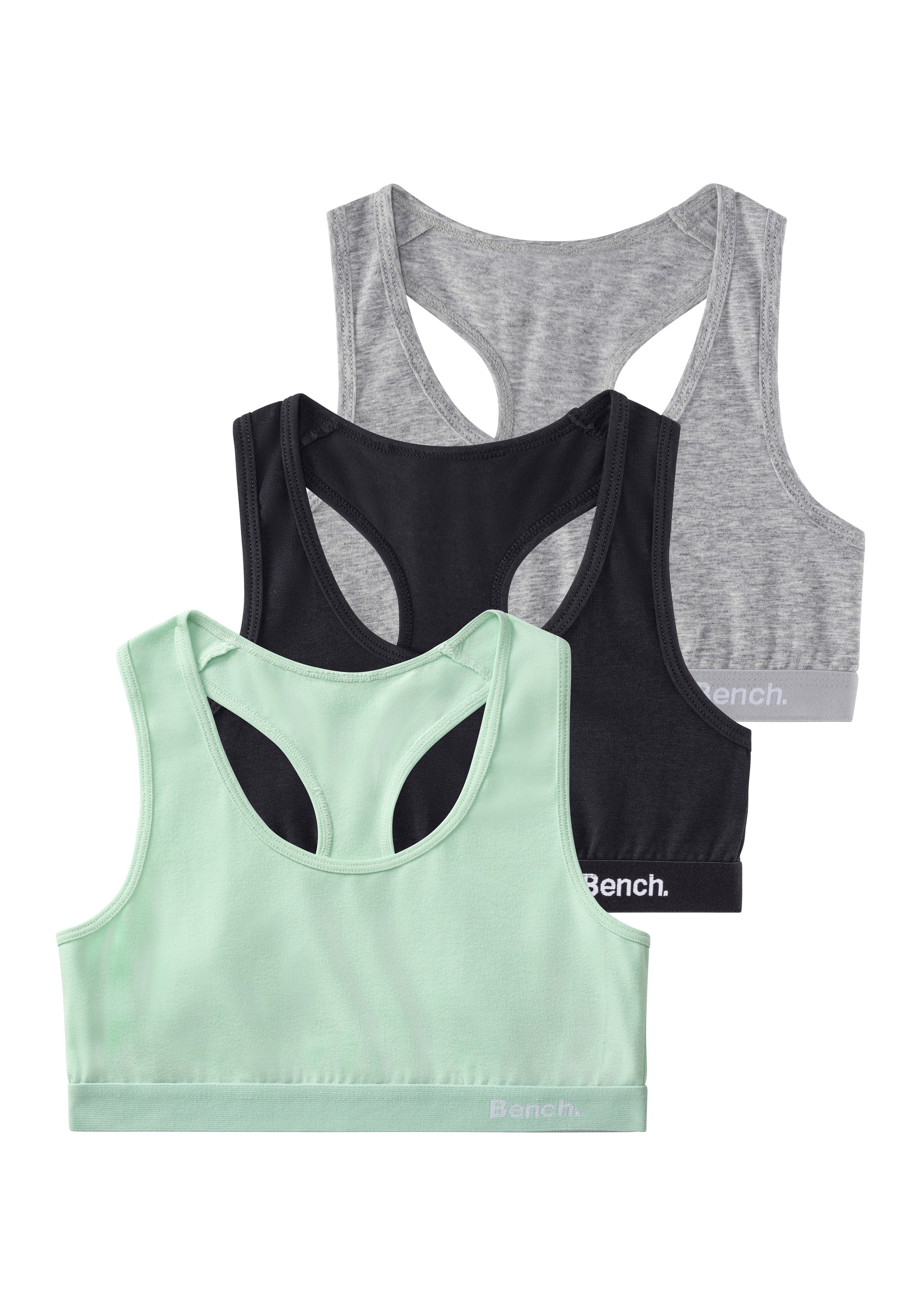 BENCH. Bustier Packung, 3 tlg., im sportlichen Look mit Ringerrücken mint / schwarz / grau-meliert 158/164 - N-Gr N-Gr 158/164 Bench Bustiers im...