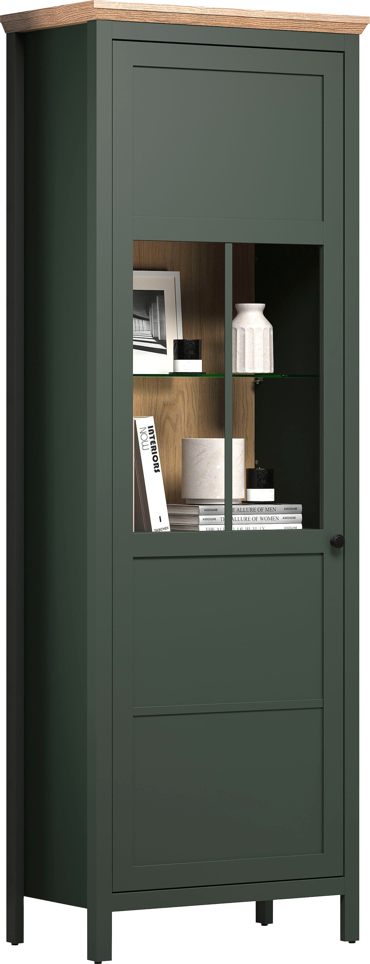 Home affaire Vitrine »Vienna« 1 Stk. tlg. Standvitrine mit Beleuchtung und 5 Fächern im Landhausstil