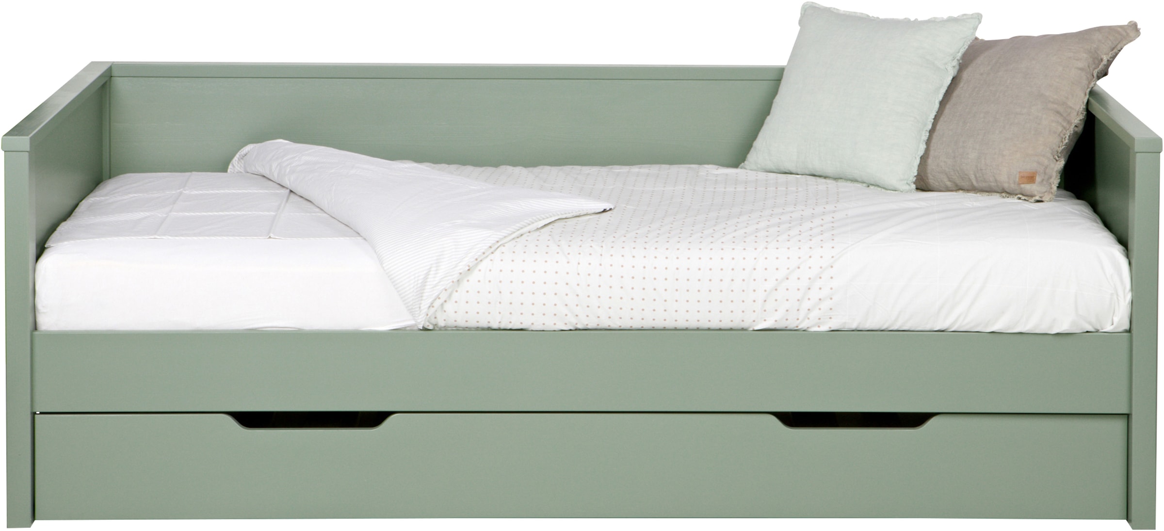 WOOOD Bettgestell »Nikki FSC®-Kiefernholz gebürstet, H 73 x B 208 x D 100 cm« Matratzenmaß 90x200 cm, Schublade optional, mit akzentuierter Maserung