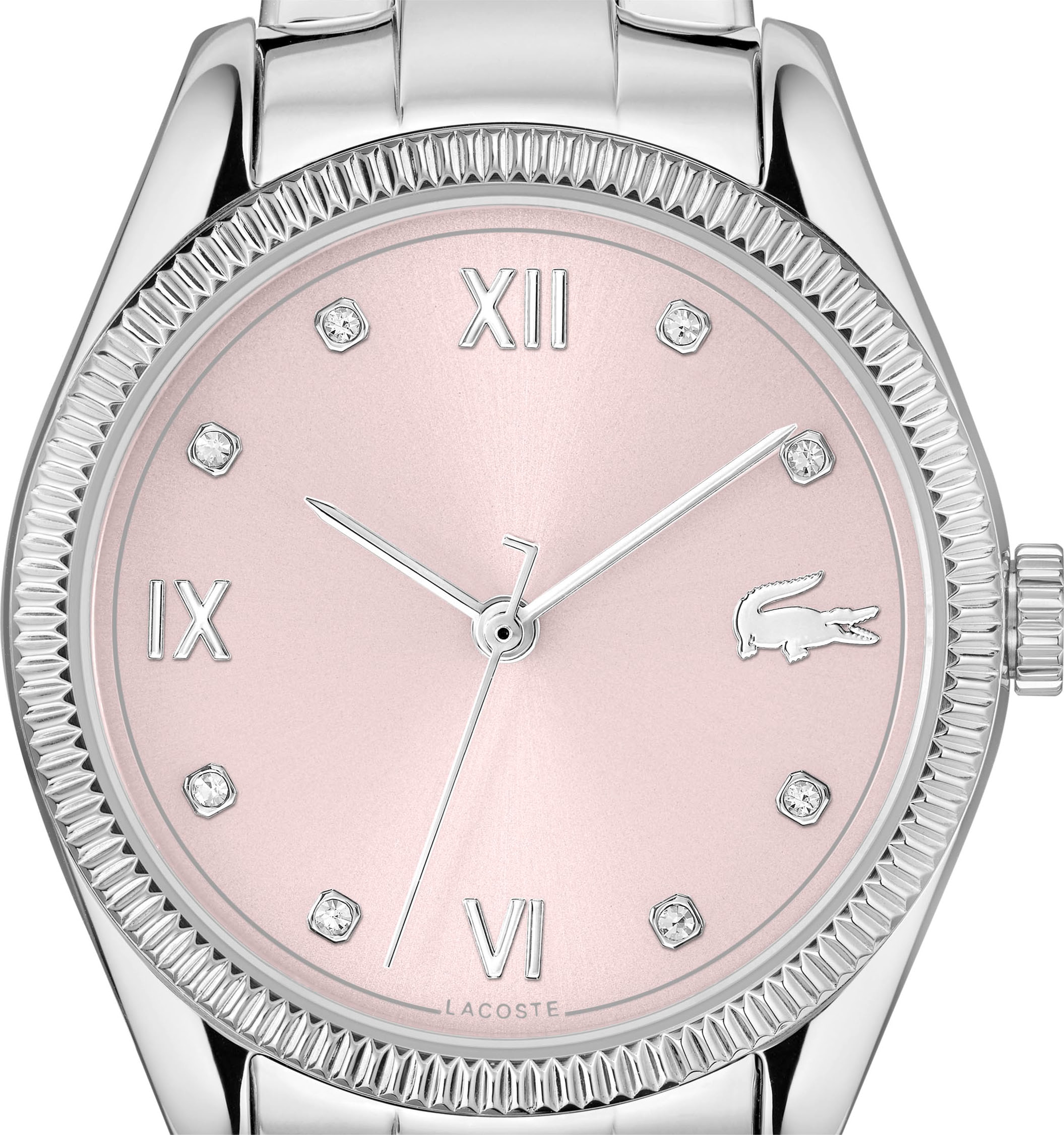 Lacoste Quarzuhr »LACOSTE PARISIENNE«, Armbanduhr, Damenuhr, Edelstahlarmband, analog, Glassteine