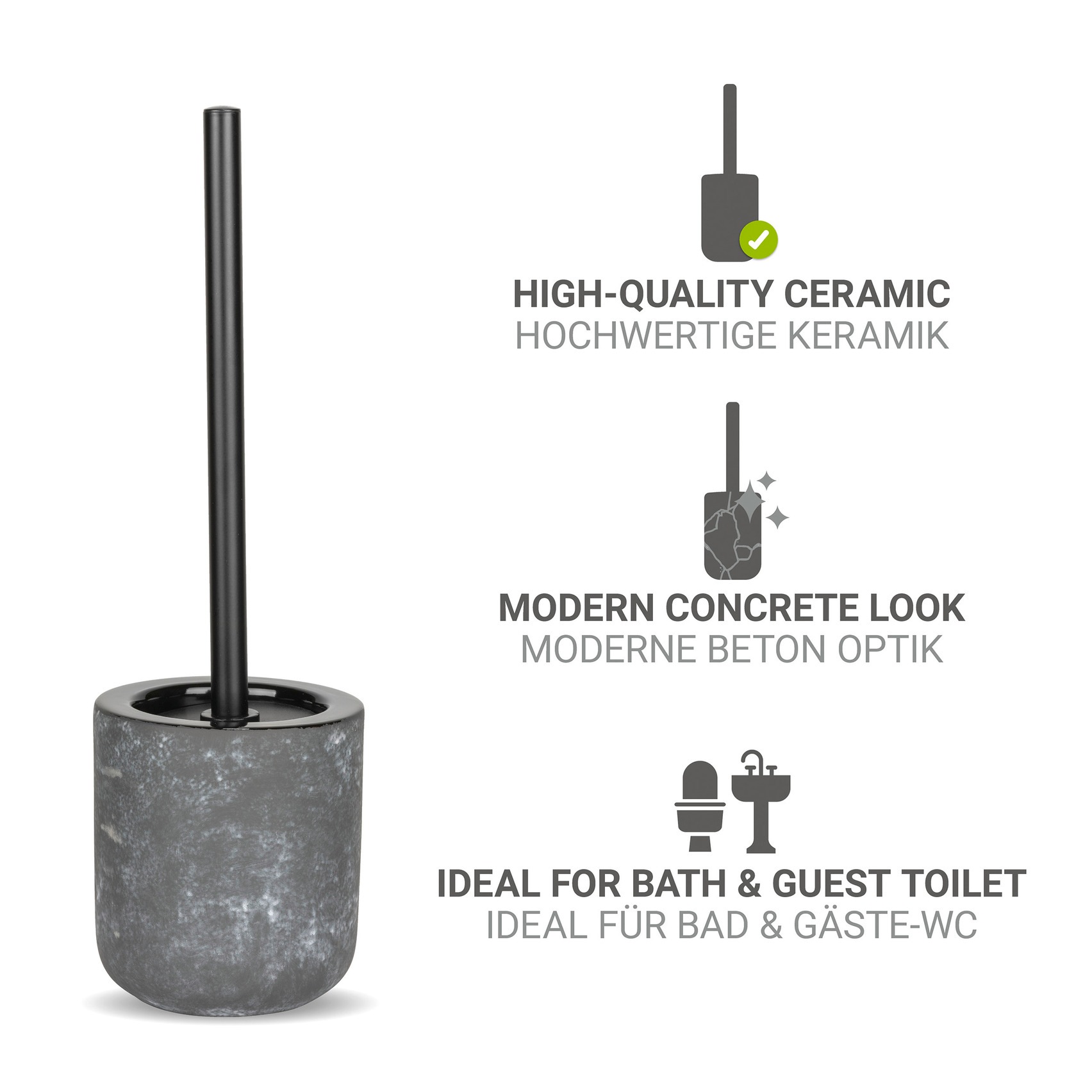 WENKO WC-Garnitur »Sacile« aus Edelstahl | Keramik | Kunststoff Keramik in Beton-Optik, Toilettenbürste mit Kunststoffabdeckung