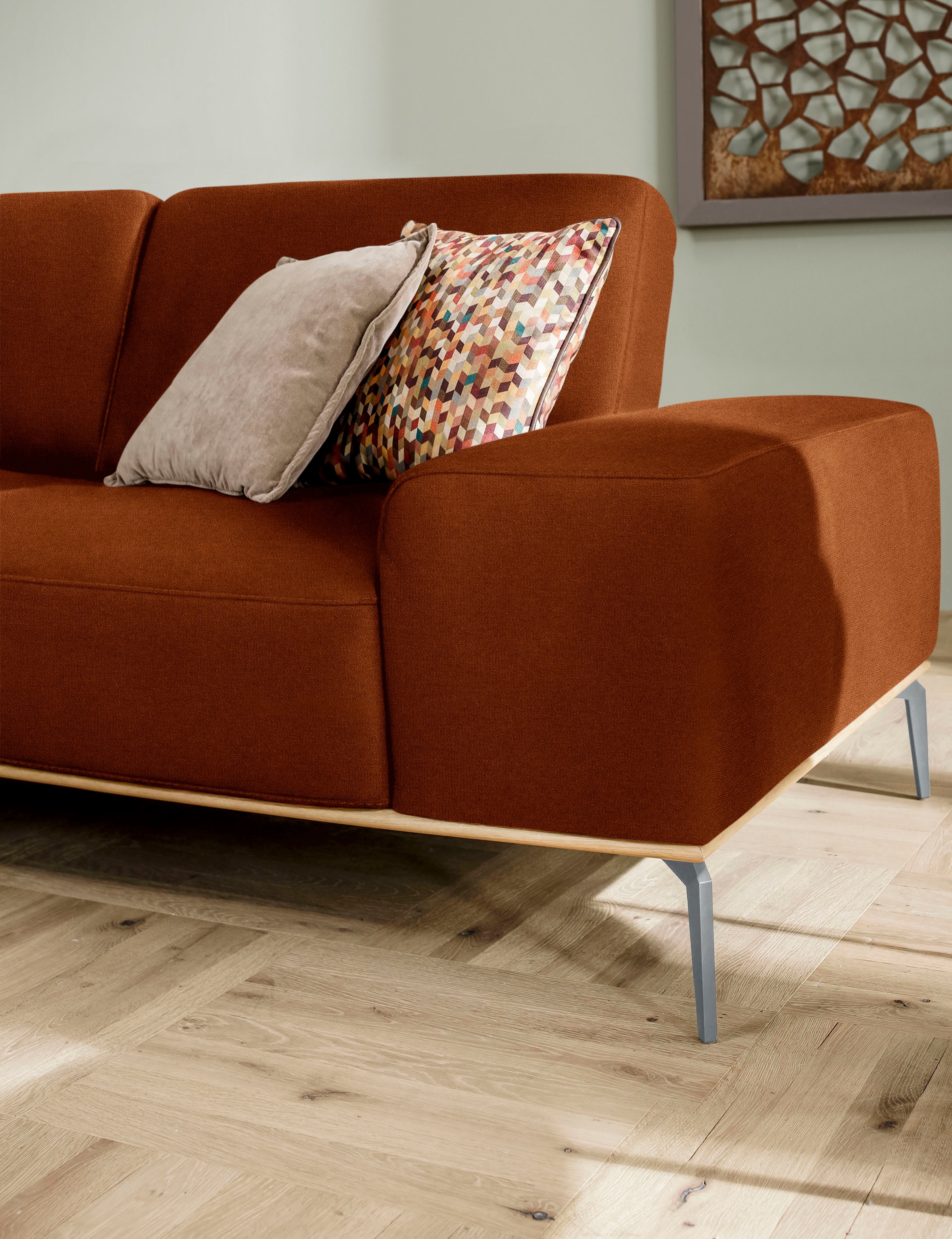 W.SCHILLIG Ecksofa »run, Designsofa mit tollem Sitzkomfort, bequem, L-Form«, mit elegantem Holzsockel, Füße in Silber matt, Breite 319 cm