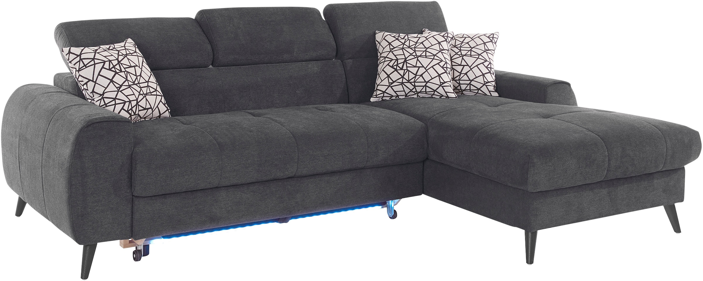 COTTA Ecksofa »Mia L-Form mit 3 Zierkissen«, wahlweise mit Bettfunktion, Bettkasten, Beleuchtung & Wireless-Charger