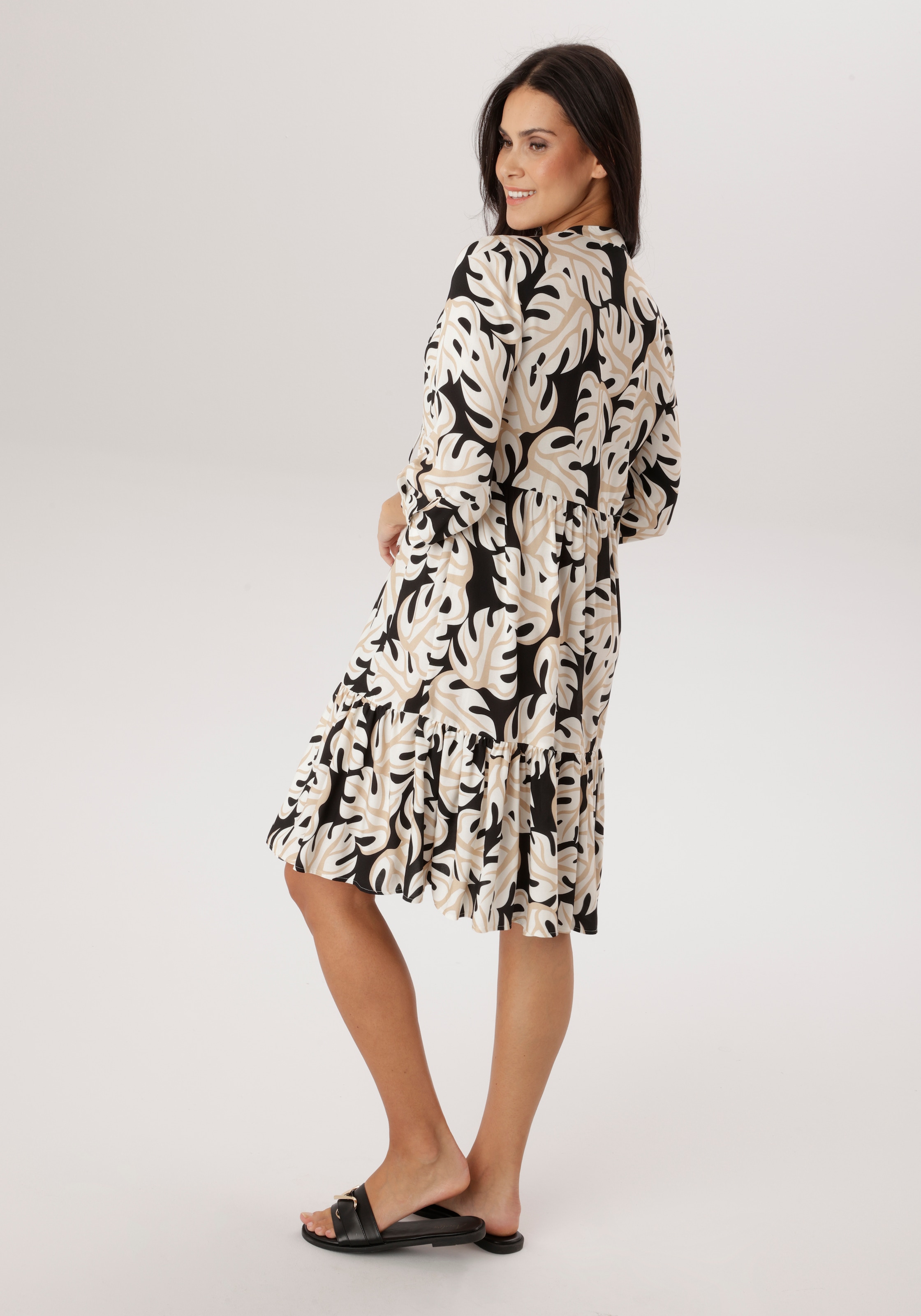 Aniston SELECTED Blusenkleid mit V-Ausschnitt und mit Bindebändern und Quasten - NEUE KOLLEKTION