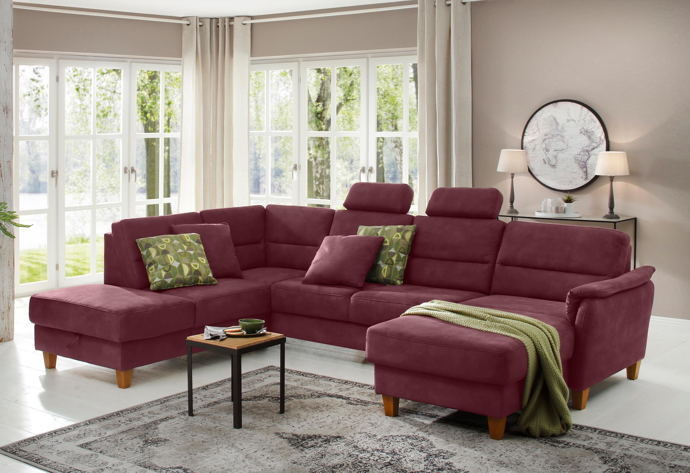 Home affaire Wohnlandschaft »Palmera U-Form, B: 308 cm« optional Bettfunkti günstig online kaufen