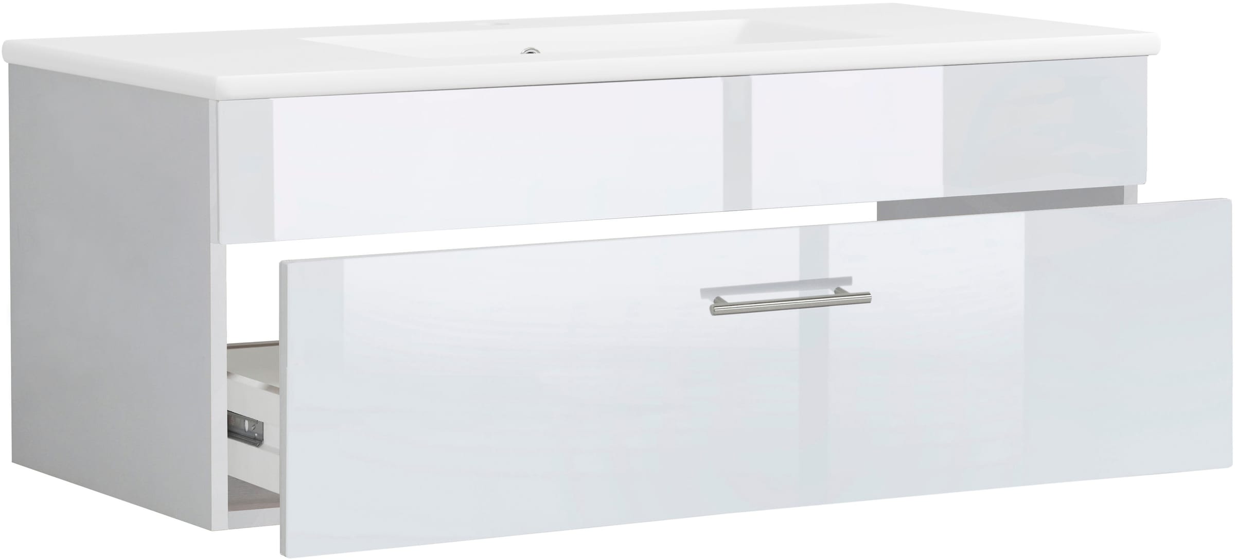 welltime Waschtisch »Trento Light, 60cm, 80cm, 100cm, Keramik-Auflagebecken«, 1 feste Blende und 1 Auszug