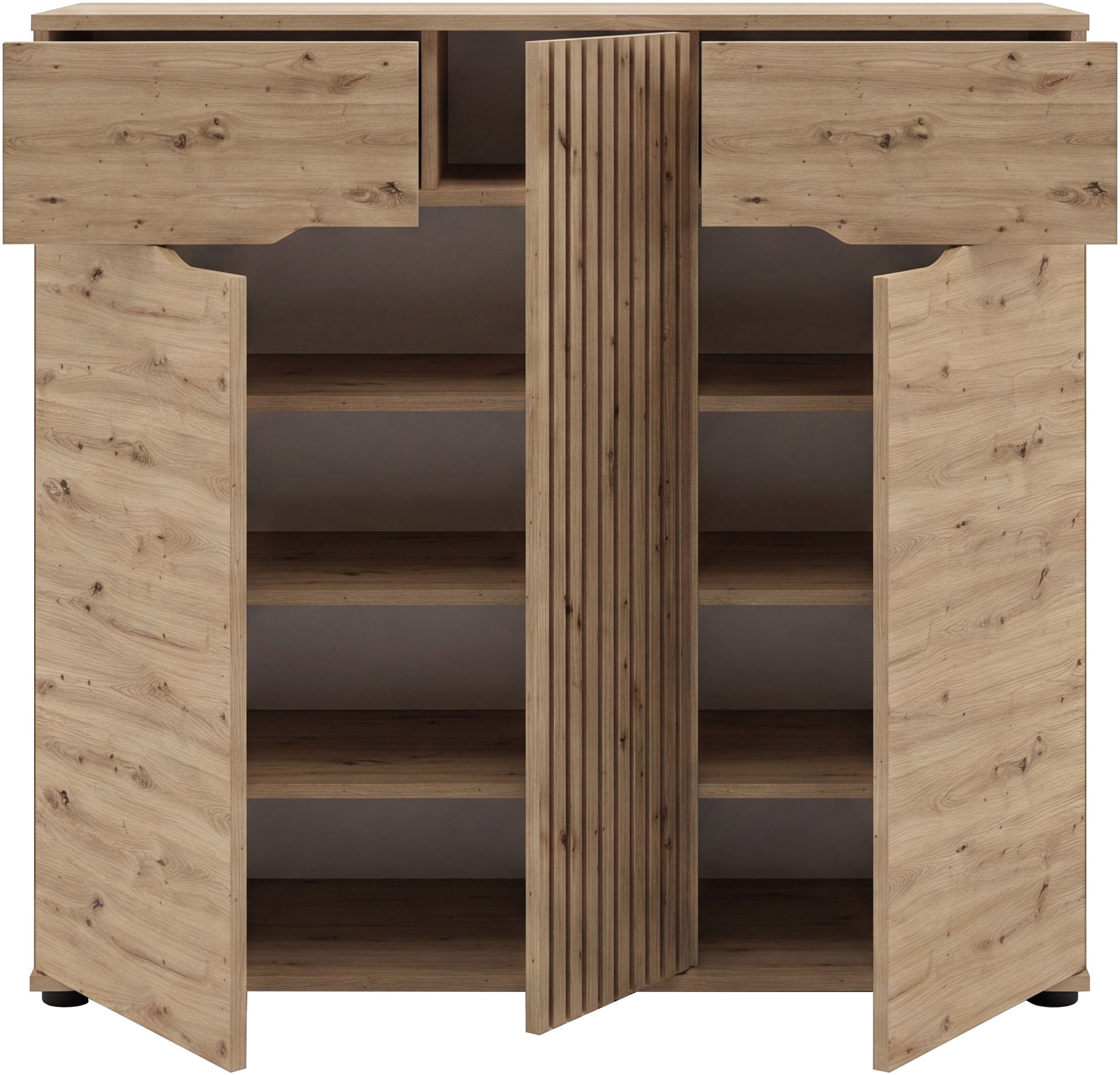 OTTO home Schuhkommode »FJELL, Breite 104cm, 3 Türen, 2 Schubkästen, 6 Einlegeböden, 9 Fächer« Garderobenschrank, Schuhschrank, Kommode, Sideboard, Anrichte