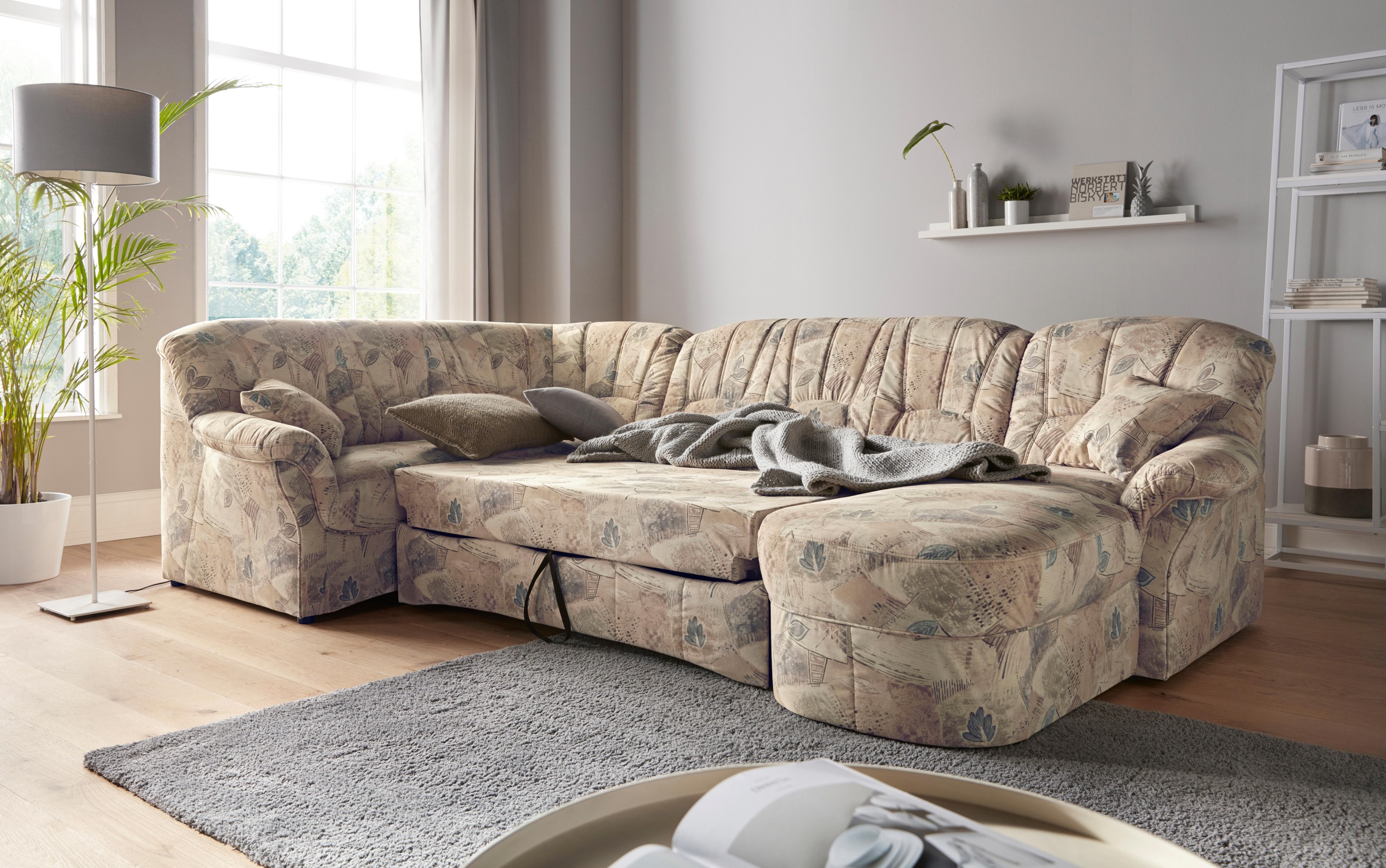 DOMO collection Wohnlandschaft »Bahia mit viel Platz, zeitloses Design, U-Form«, wahlweise mit Bettfunktion