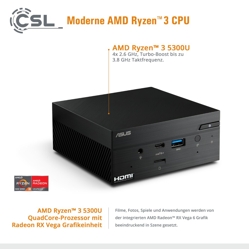 Asus Mini-PC »PN51 5300U / 8GB / 500 GB M.2 SSD«