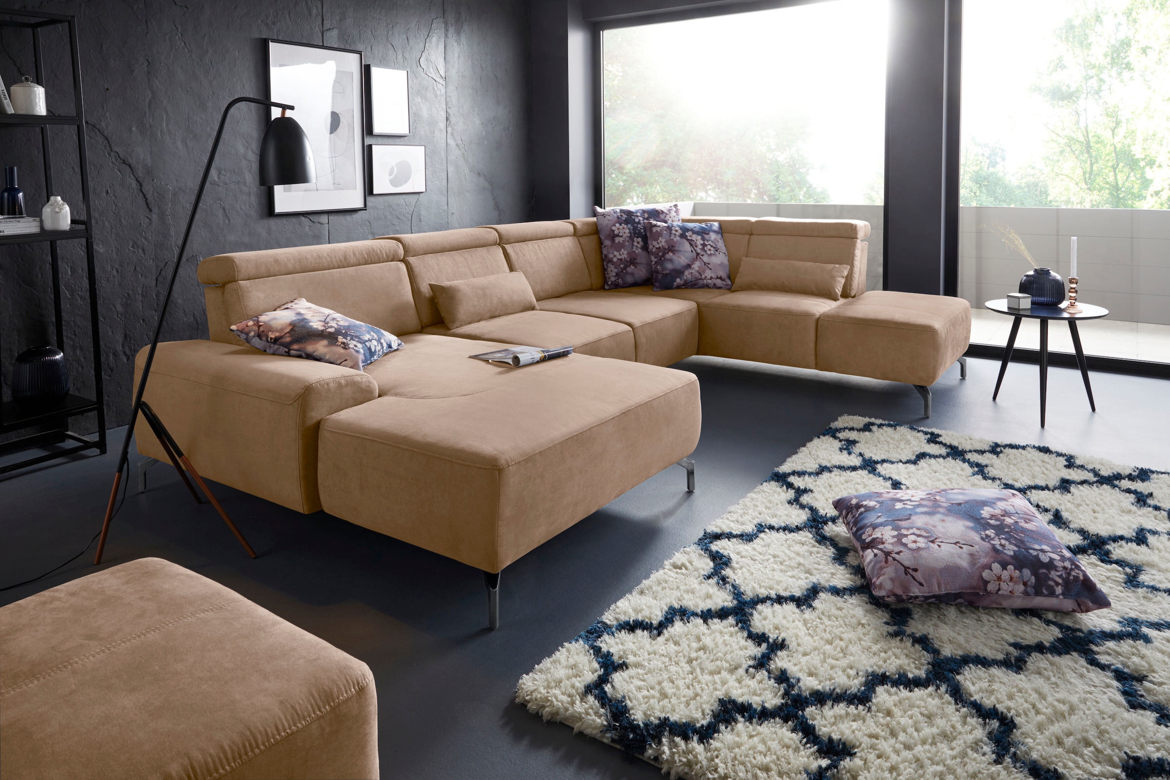 sit&more Wohnlandschaft »Gizeh U-Form«, 15 cm Fußhöhe, inklusive Sitztiefenverstellung und Kopfteilverstellung