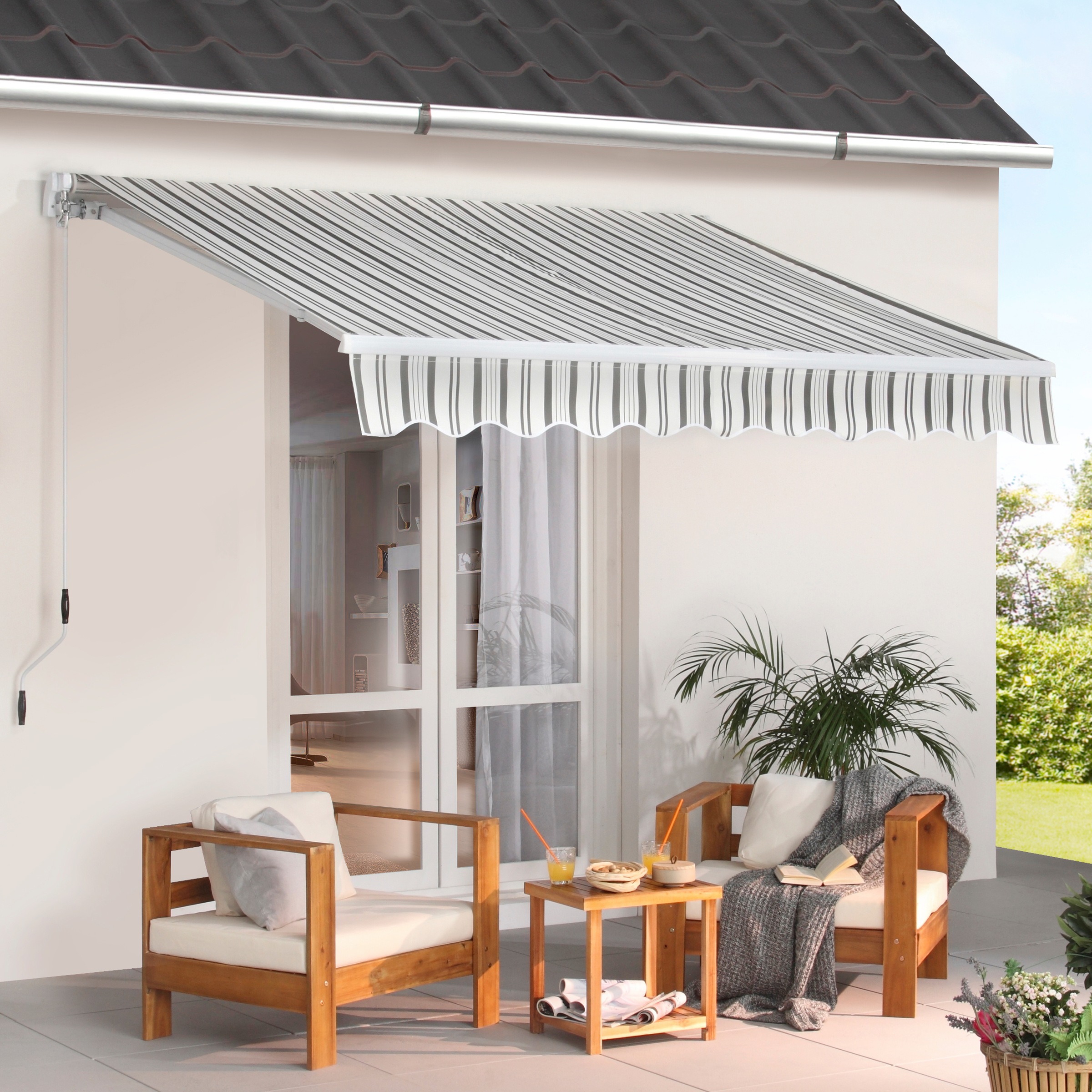 KONIFERA Gelenkarmmarkise Breite/Ausfall: 350/200 cm, Neigungswinkel verstellbar grau-weiß