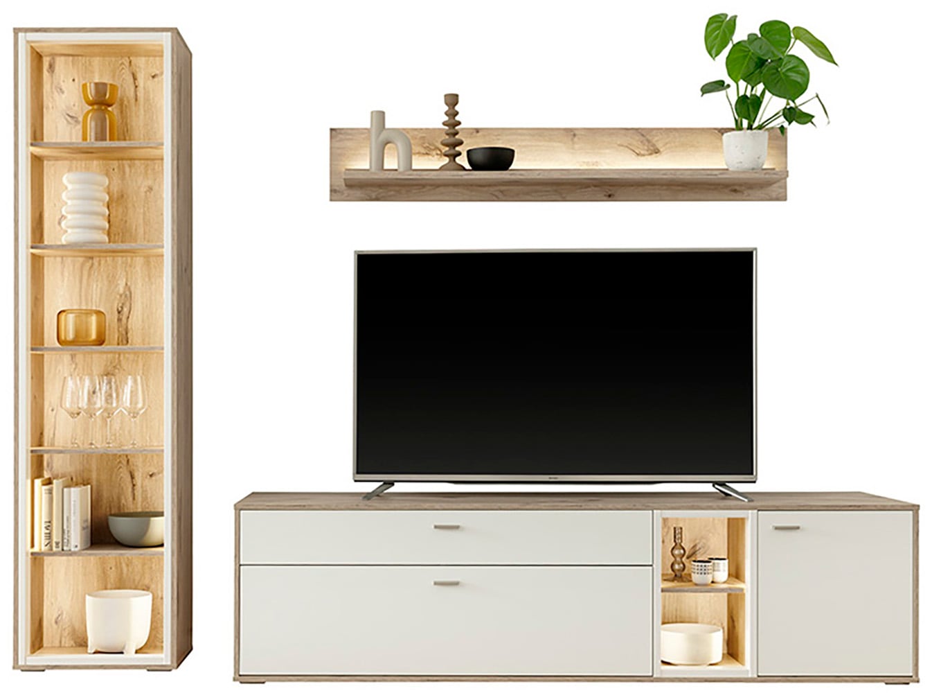 MCA furniture Wohnwand »SANTERNO«, (Komplett-Set, 3 St., 3-teilg), Wohnzimmer Set (3-tlg.), Türen & Schubkästen gedämpft, Breite 264 cm