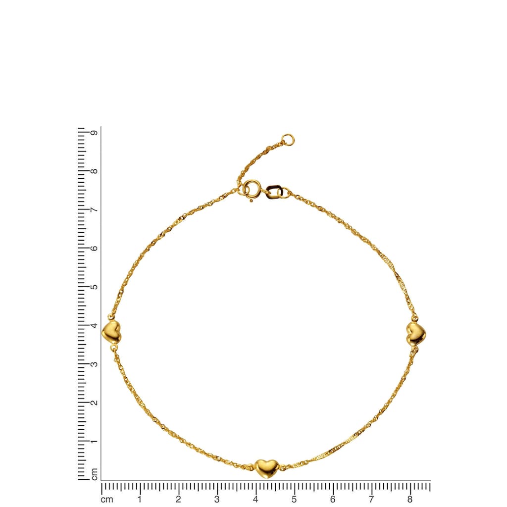 Firetti Fußkette »Schmuck Geschenk Gold 333 »Herzen«, Singapur, 1,2 mm, glänzend«