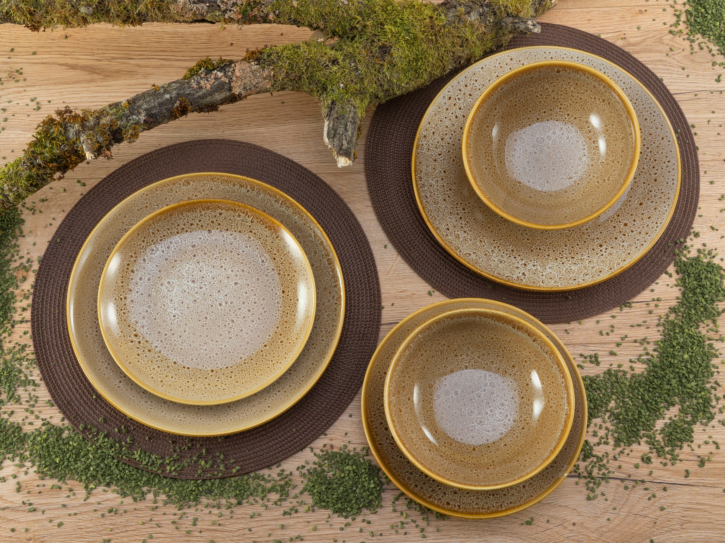 CreaTable Tafelservice »Geschirr-Set Reactive Nostalgic«, (Set, 12 tlg., Teller Set für 4 Personen), Service, jedes Stück ist ein Unikat, 12 Teile, für 4 Personen
