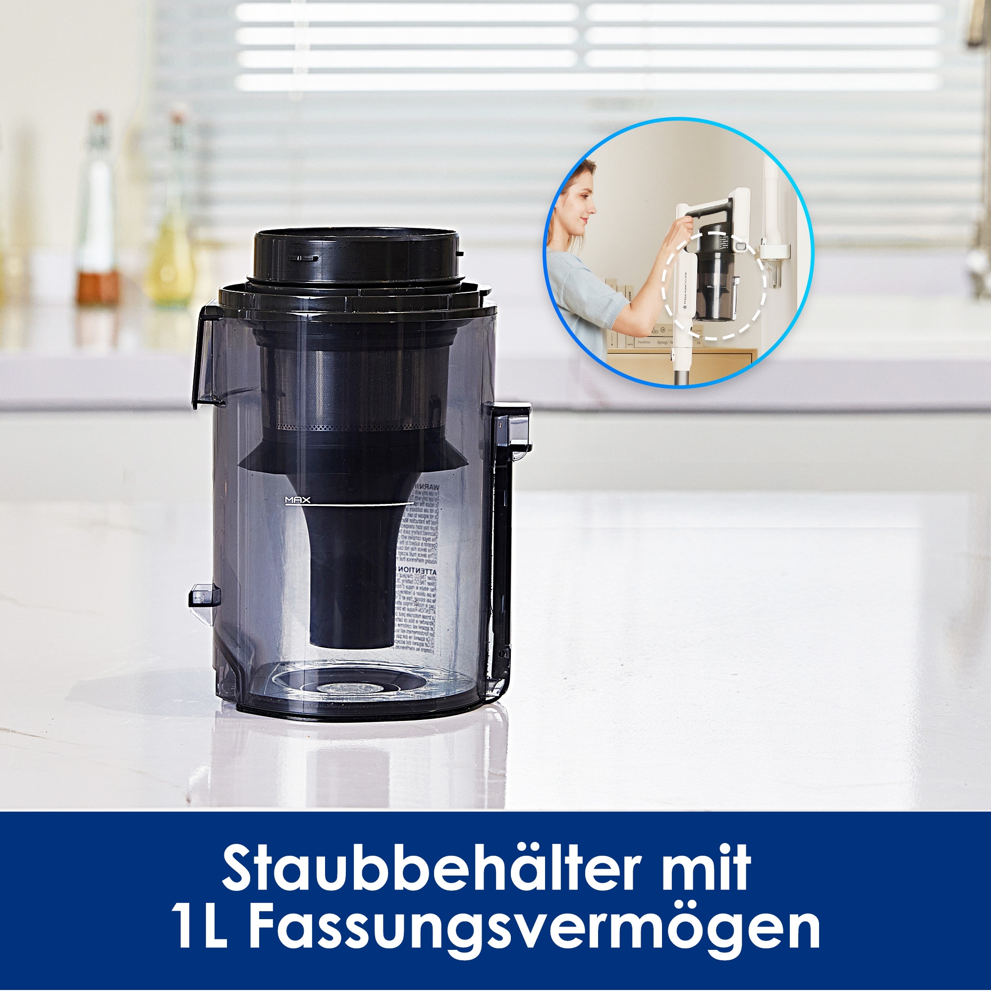 Tineco Akku-Stielstaubsauger »A30S Plus, 160Watt Saugleistung, 1L Staubbehälter, Schmutzerkennung« Anti Haar-Verhedderung, 60 Minuten Akku Laufzeit, Akku wechselbar