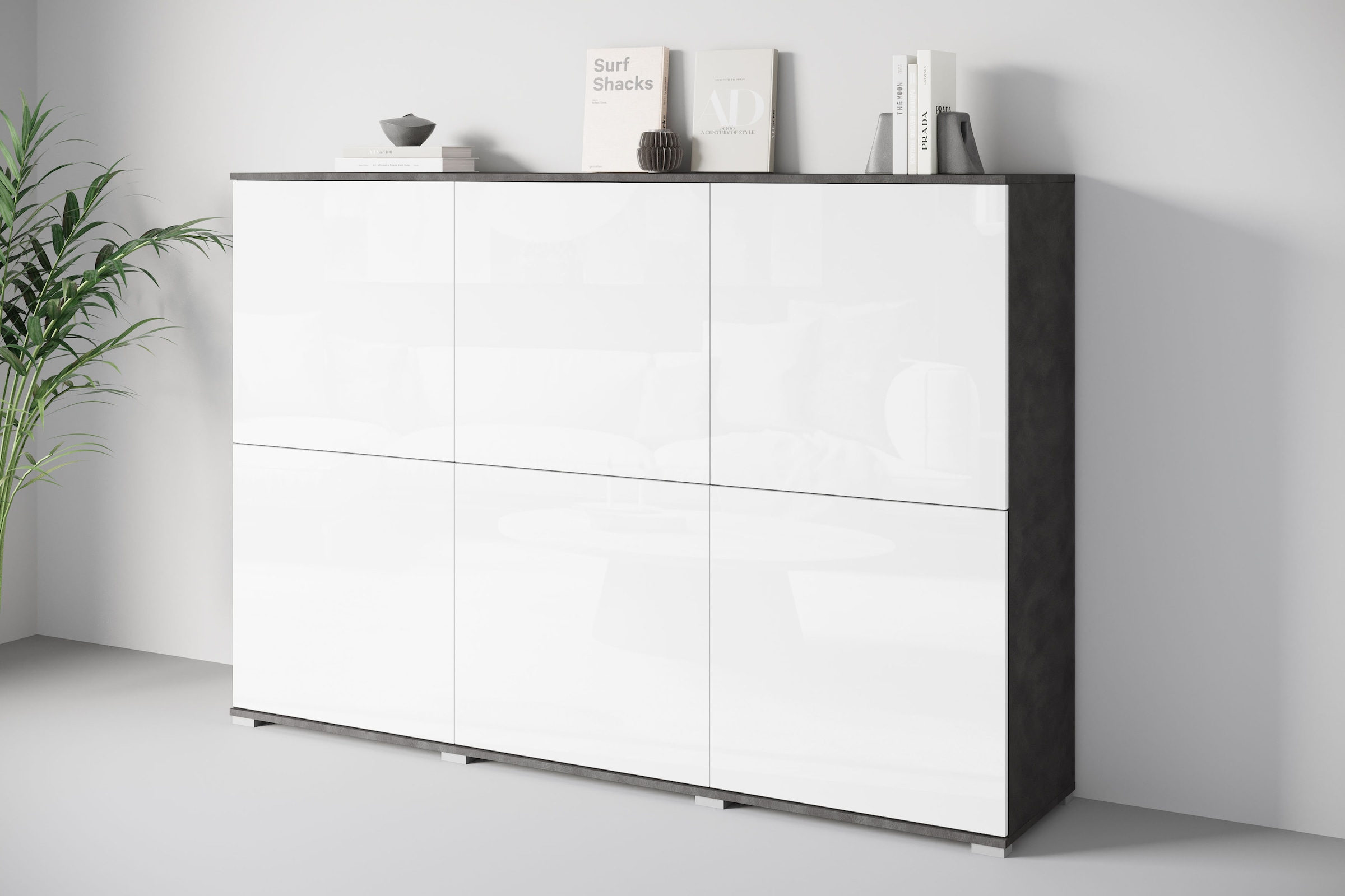 OTTO home Highboard »Kenia, moderne grifflose Hochkommode mit 6 Türen, Breite 180 cm« 1 Stk. tlg. Push-to-Open-Fronten, höhenverstellbaren Einlegeböden